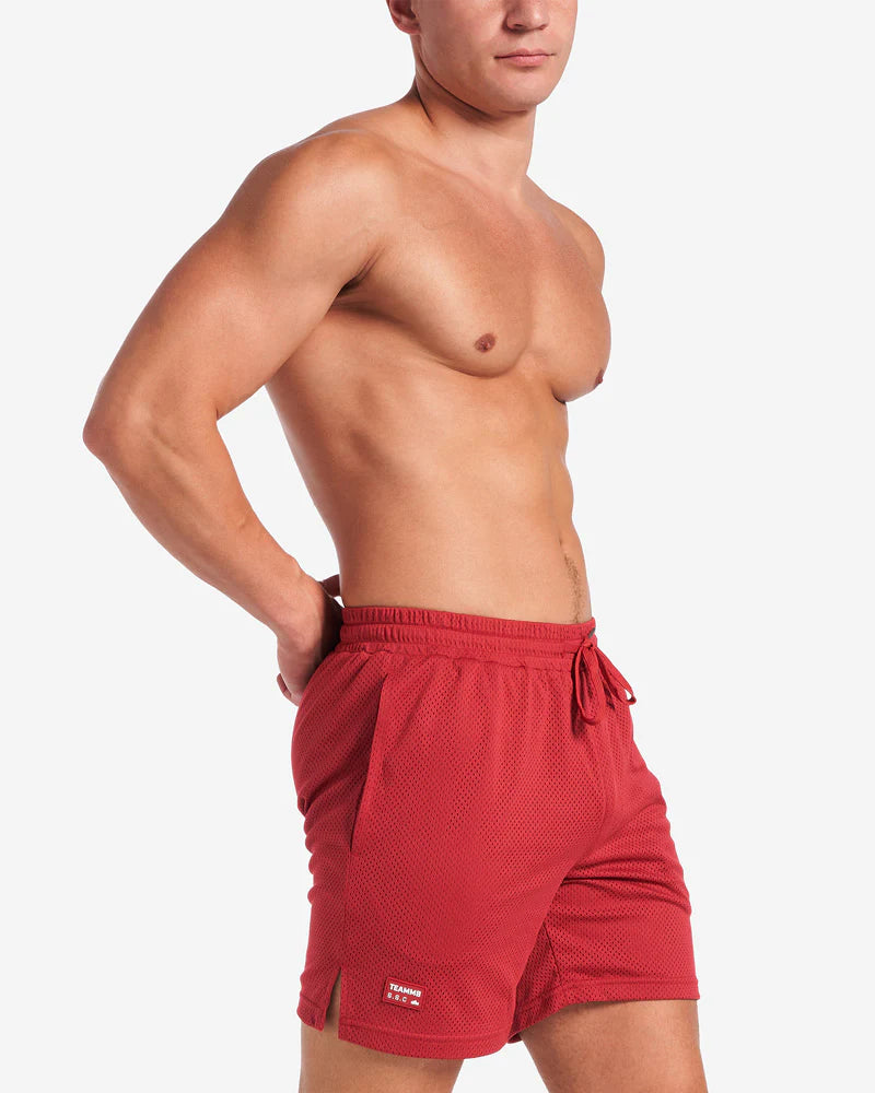 Teamm8 S.S.C 6 Mesh Shorts - Red | Breathable Athletic Shorts for Running, Gym & Outdoor Sports | Men's Quick-Dry Workout Shorts with Comfortable Fit