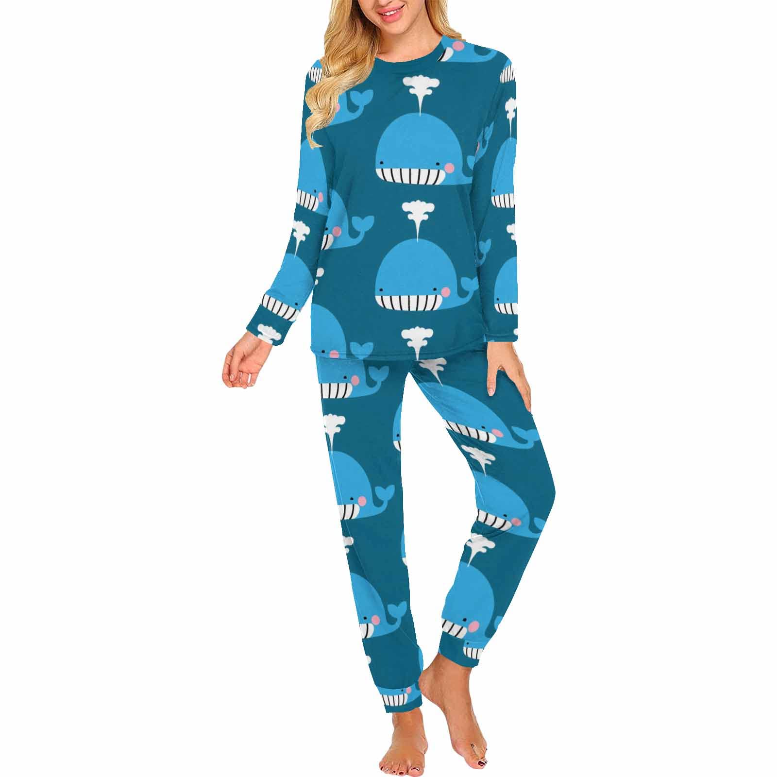 **InterestPrint Cartoon Marine Whales 2-Piece Sleepwear Set - Women's Long Sleeve Pajama & Lounge Wear for Comfortable Sleep & Relaxing at Home**