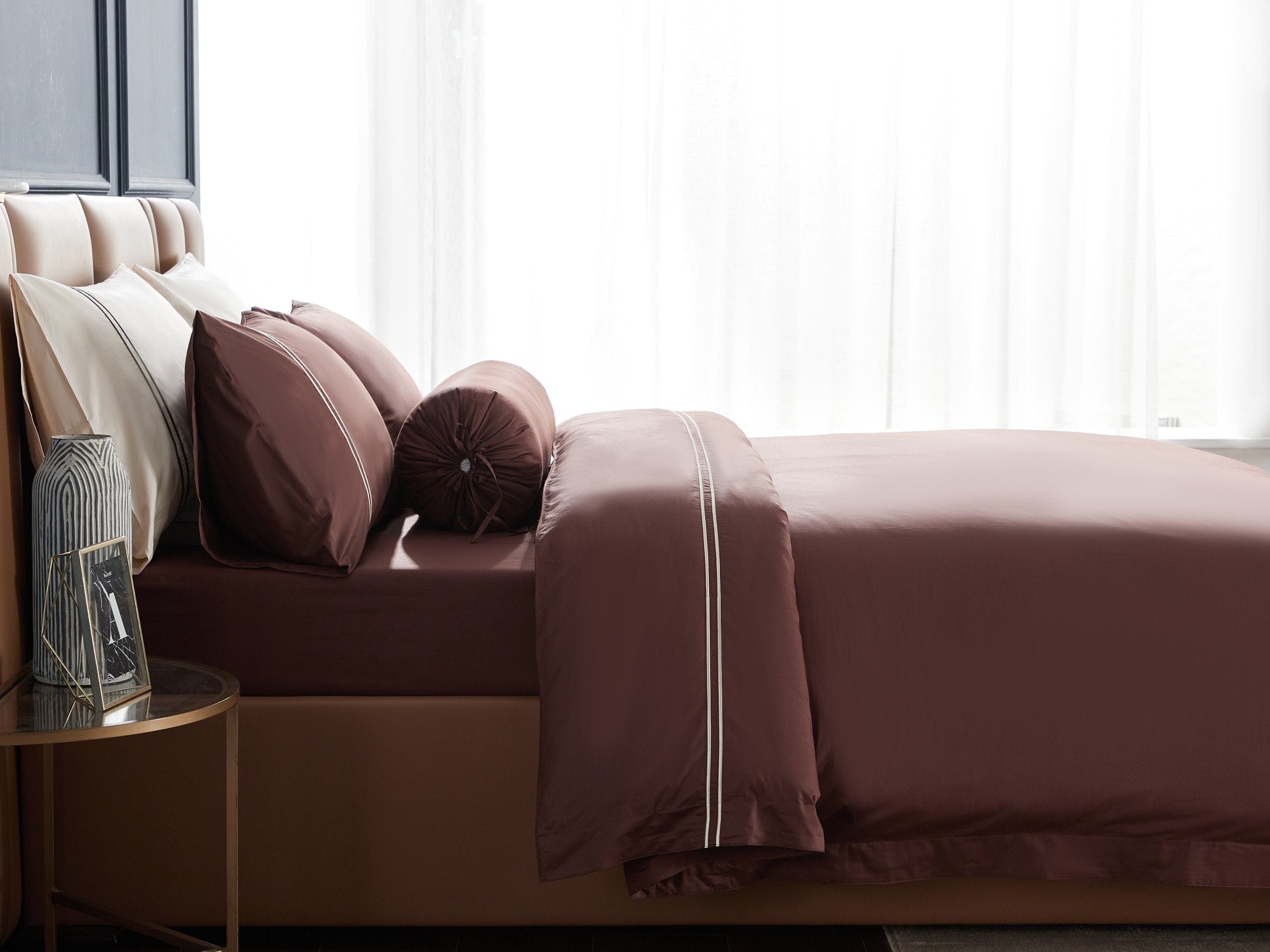 Prestigio™ Bruno Hotel Quality Fitted Sheet Set with Tawny Lines - Luxury Bedding for Hotels, Airbnb & Upscale Home Decor