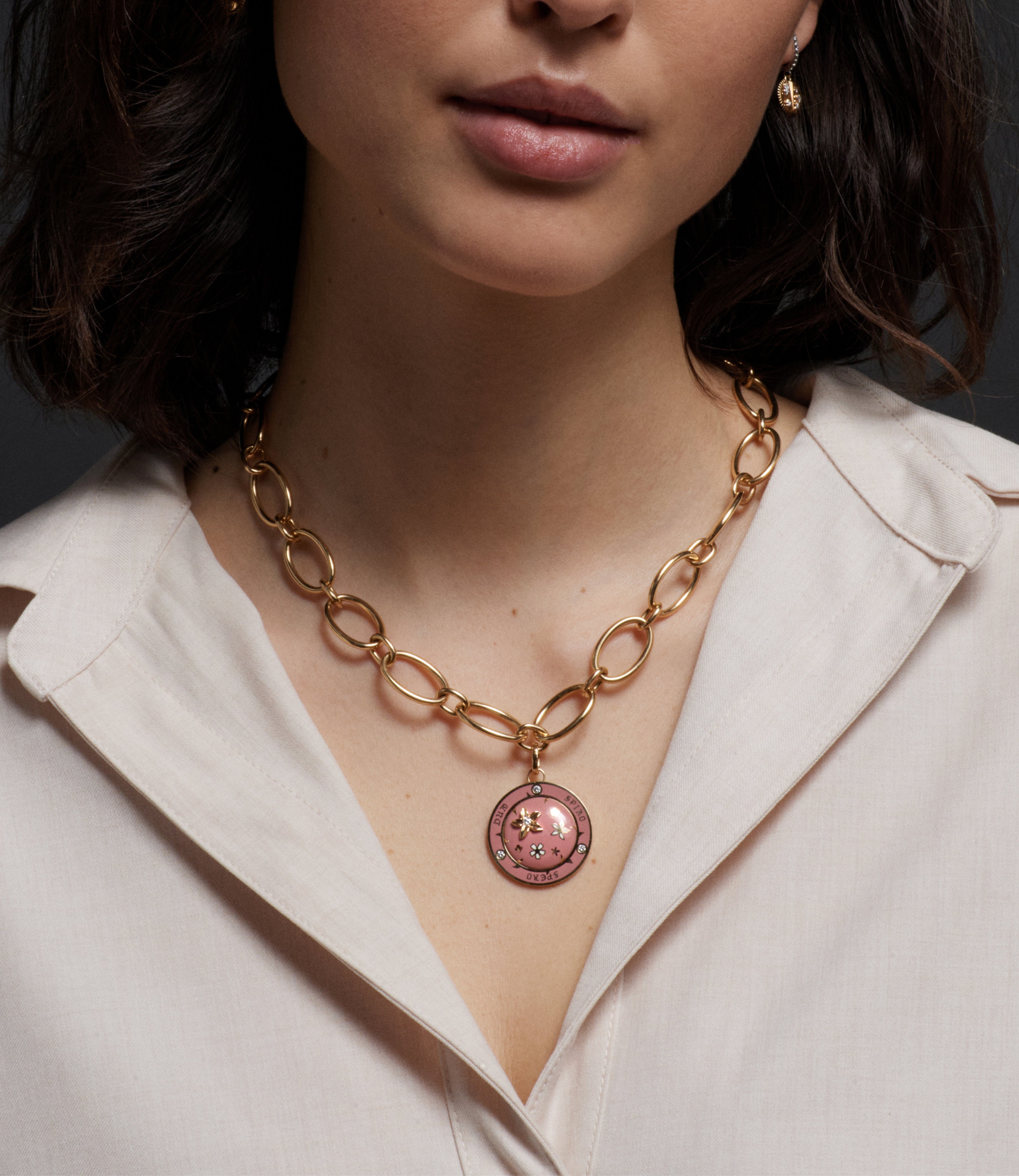 Resilient Oval Link Necklace - 14K Yellow Gold with Rose Ceramic Pendant for Women | Elegant Everyday Jewelry Gift for Her | Perfect for Date Nights, Anniversaries & Special Occasions