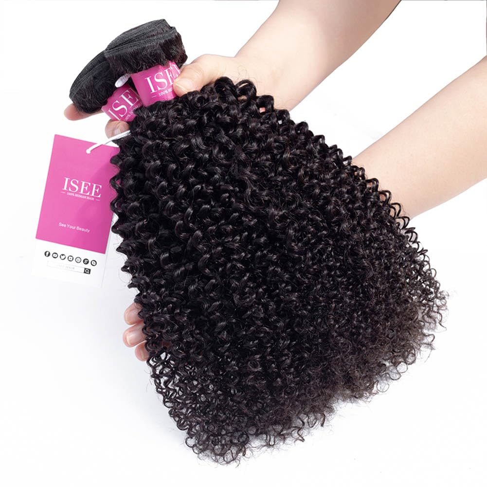 ISEE Hair 9A Grade Mongolian Kinky Curly Virgin Human Hair Extensions - 4 Bundles 100% Human Hair Weaves (20 20 20 20 Inches) for Natural Black Hairstyles, Protective Styles & Everyday Glam