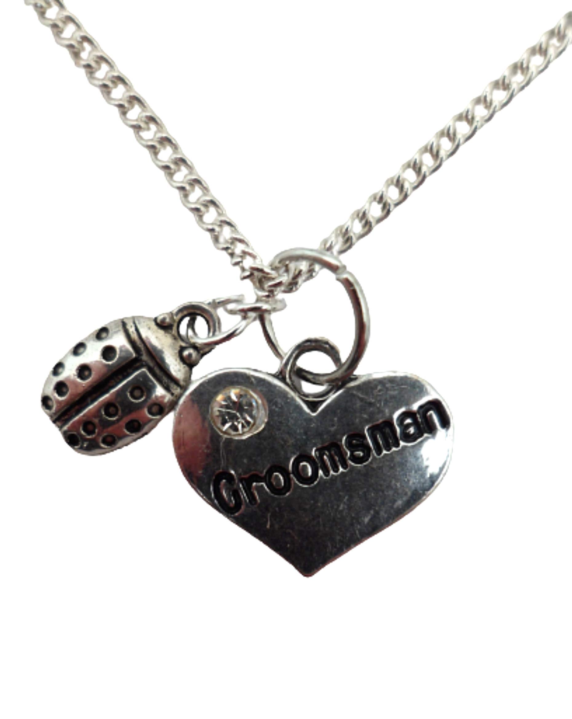 Sterling Silver Plated Heart Charm Necklace for Groomsmen - Elegant Ladybug Gemstone Jewelry Gift for Bridesmaids, Best Friend, Anniversary (Perfect for Weddings, Prom, Date Night)