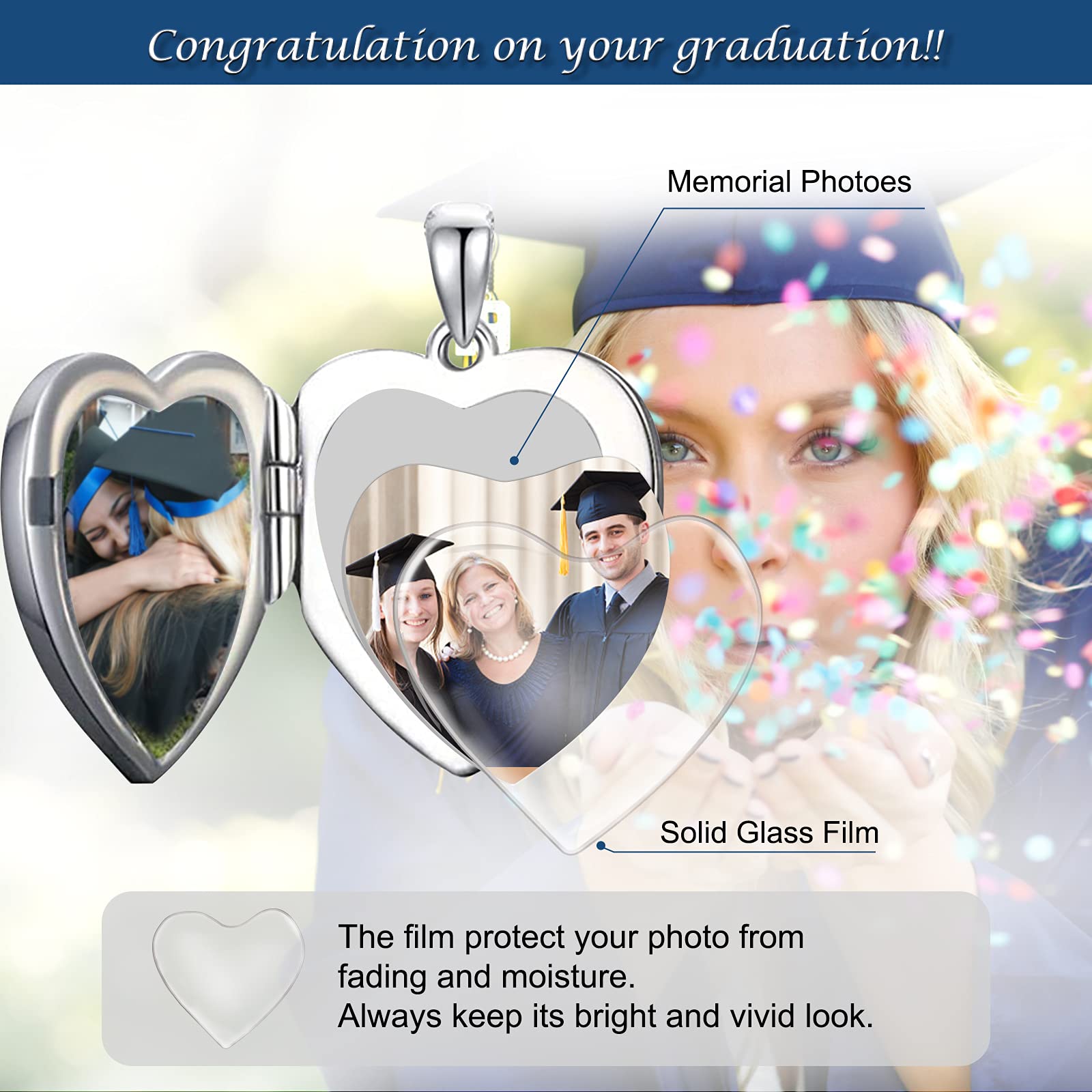 SOULMEET Heart Shaped Class of 2021 Graduation Locket Necklace - Holds 2 Photos, Graduation Cap Pendant - Perfect Graduation Gift for Her, Daughter, Friend | Ideal for Commencement Ceremonies, Graduation Parties & Memory Keepsakes