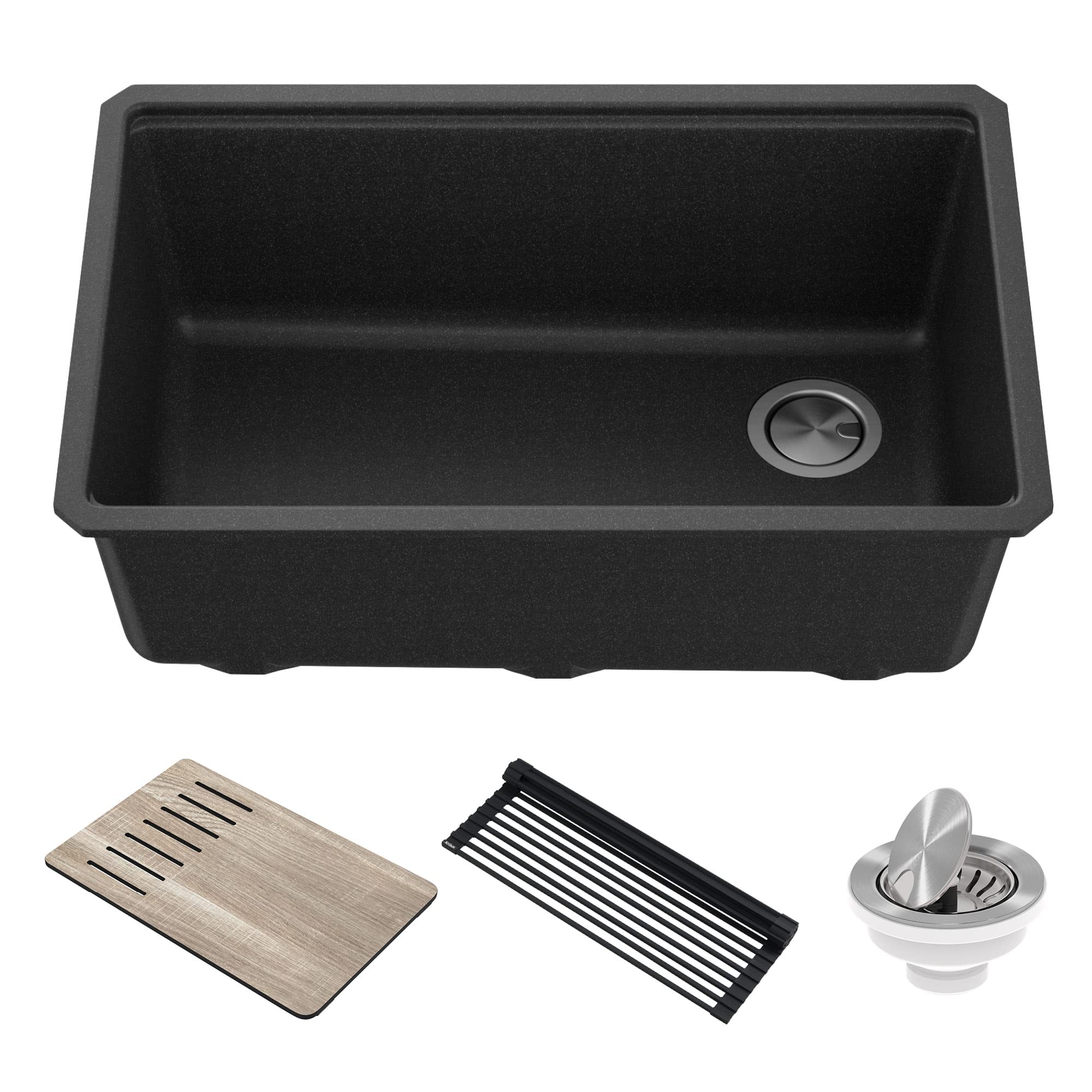 KRAUS Bellucci 30-Inch Undermount Workstation Granite Composite Kitchen Sink in Metallic Black - Includes Accessories (KGUW2-30MBL) - Perfect for Modern Kitchens, Food Prep, and Heavy-Duty Cooking