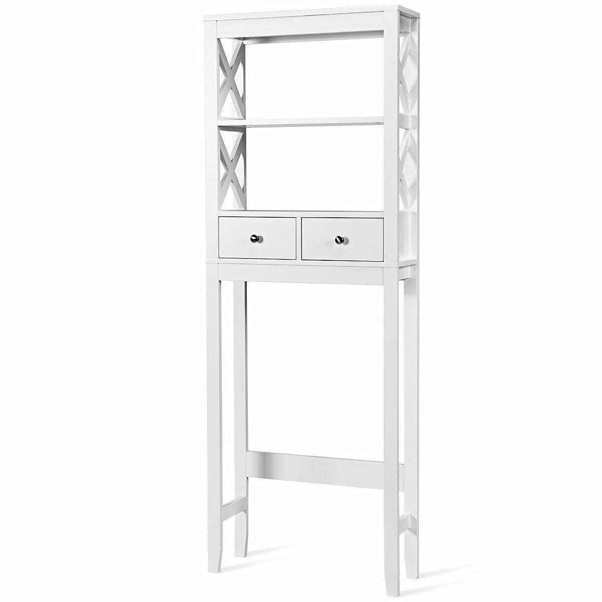 White Over The Toilet Space Saver Bathroom Storage Shelf with 2 Drawers - Wall Mounted Bathroom Organizer for Towels, Toiletries & Decor - Perfect for Small Bathrooms & Apartment Living