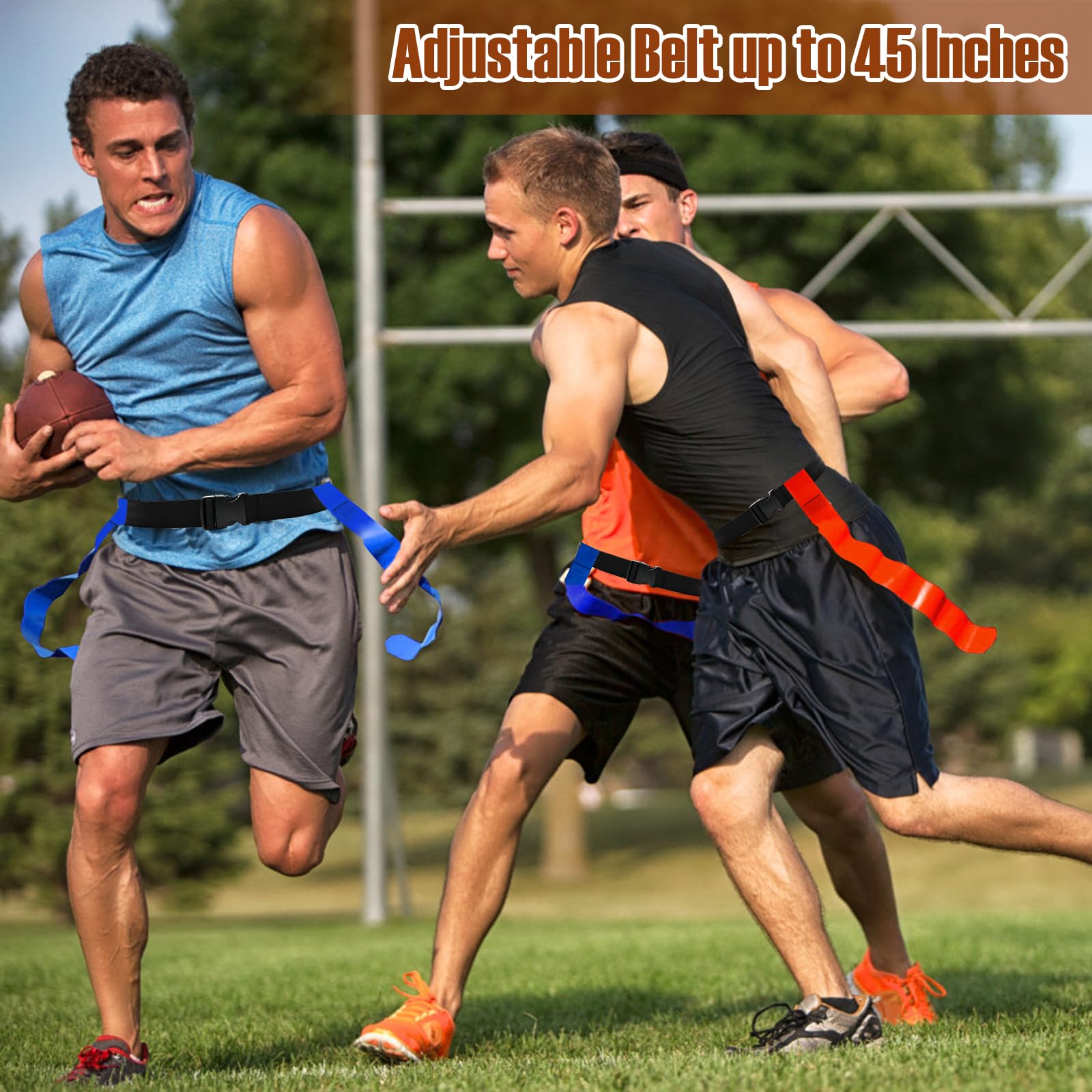 Flag Football Belts Set for 14 Players - Includes 14 Belts, 42 Flags, 12 Cones & Storage Bag - Youth & Adult Football Training Equipment - Perfect for Team Practice, PE Class and Backyard Games