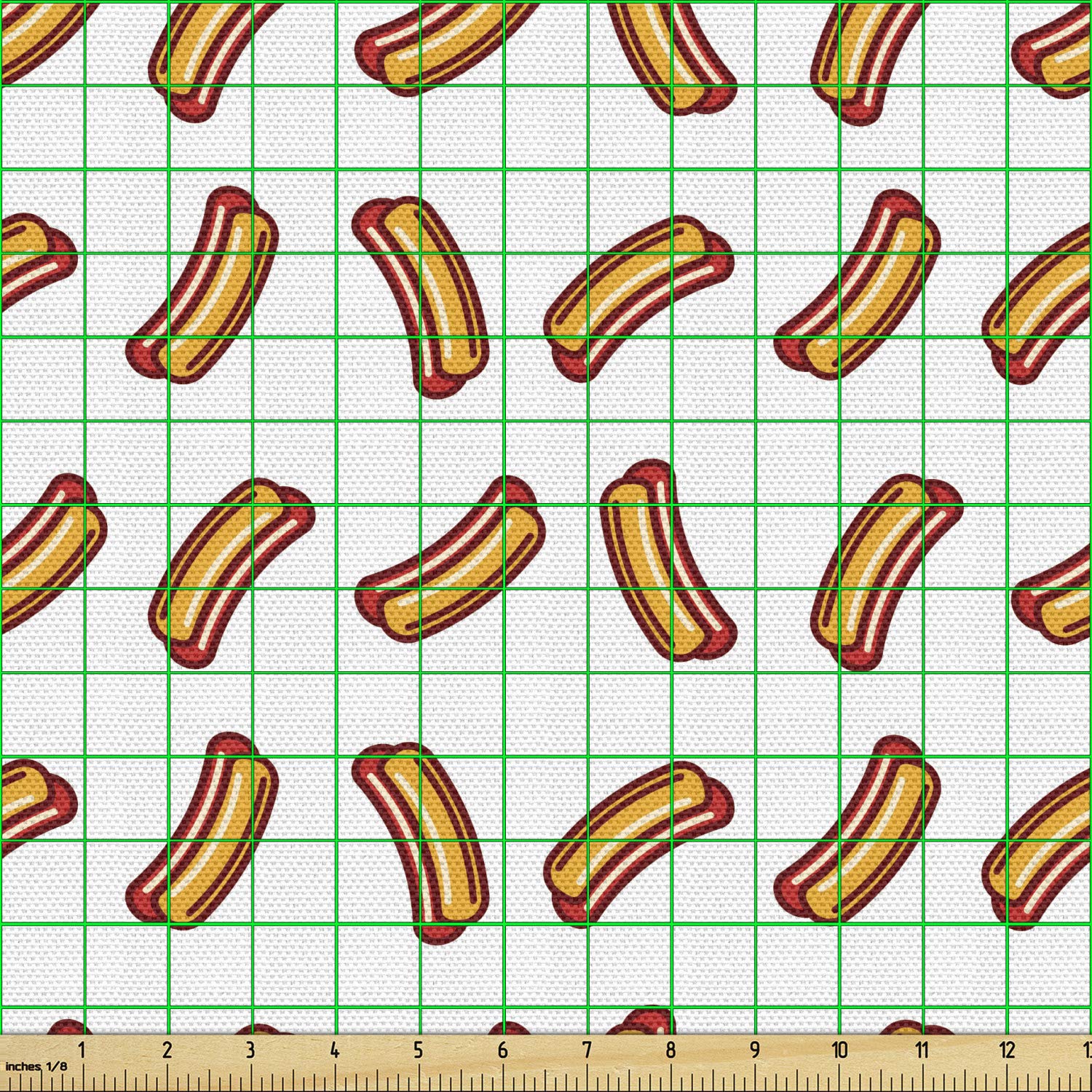 Ambesonne Hot Dog Print Fabric by The Yard - Decorative Cotton Material for Upholstery, Curtains & DIY Crafts - 10 Yards Orange Burgundy - Perfect for Kitchen Decor, Table Runners & Throw Pillows