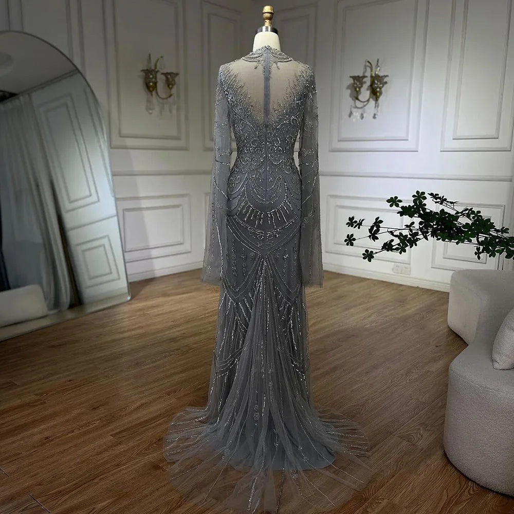 Elegant Dubai Gray Mermaid Beaded Lace Arabic Luxury Evening Dress for Women - Wedding, Party & Special Occasion Gowns 2025 | LA72517 | Perfect for Red Carpet Events, Galas & Formal Celebrations