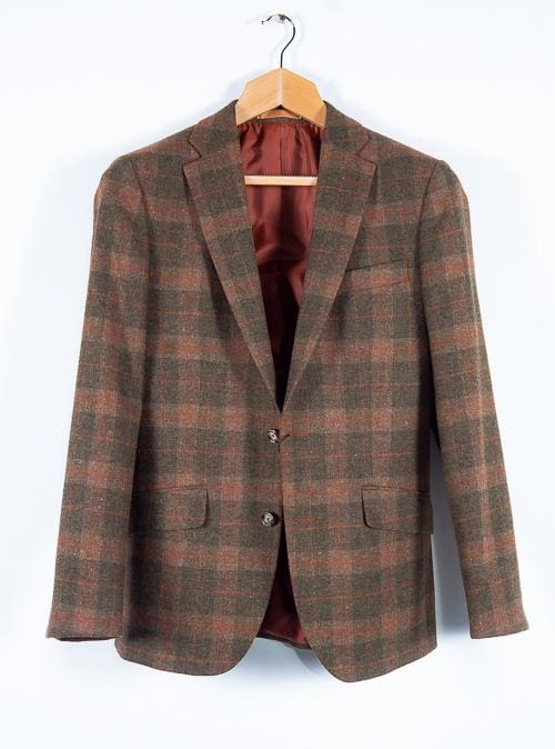Torre Men's 100% Wool Brown Tweed Tailored Fit Blazer - Perfect for Business Meetings & Formal Events