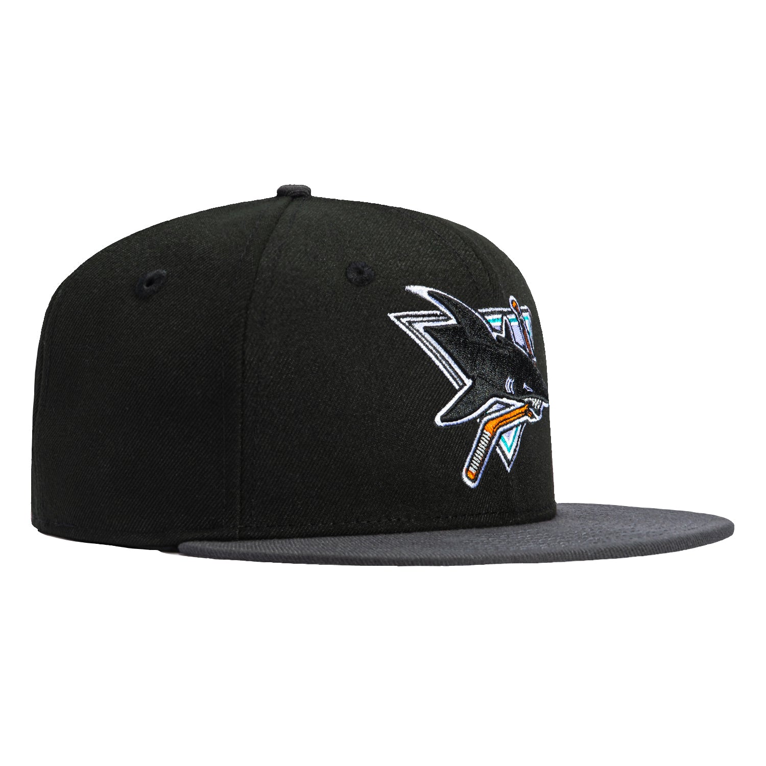 New Era 59Fifty San Jose Sharks 1991 Vintage Snapback Hat - Black & Graphite NHL Hockey Cap for Men & Women - Perfect for Games, Fan Gear & Streetwear Fashion
