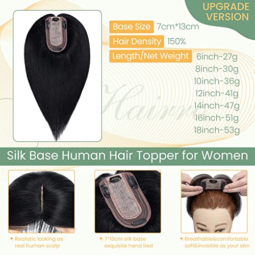 Clip in Human Hair Topper with Silk Base - Natural Looking Hairpiece for Thinning Hair - Perfect for Daily Wear, Special Occasions & Styling
