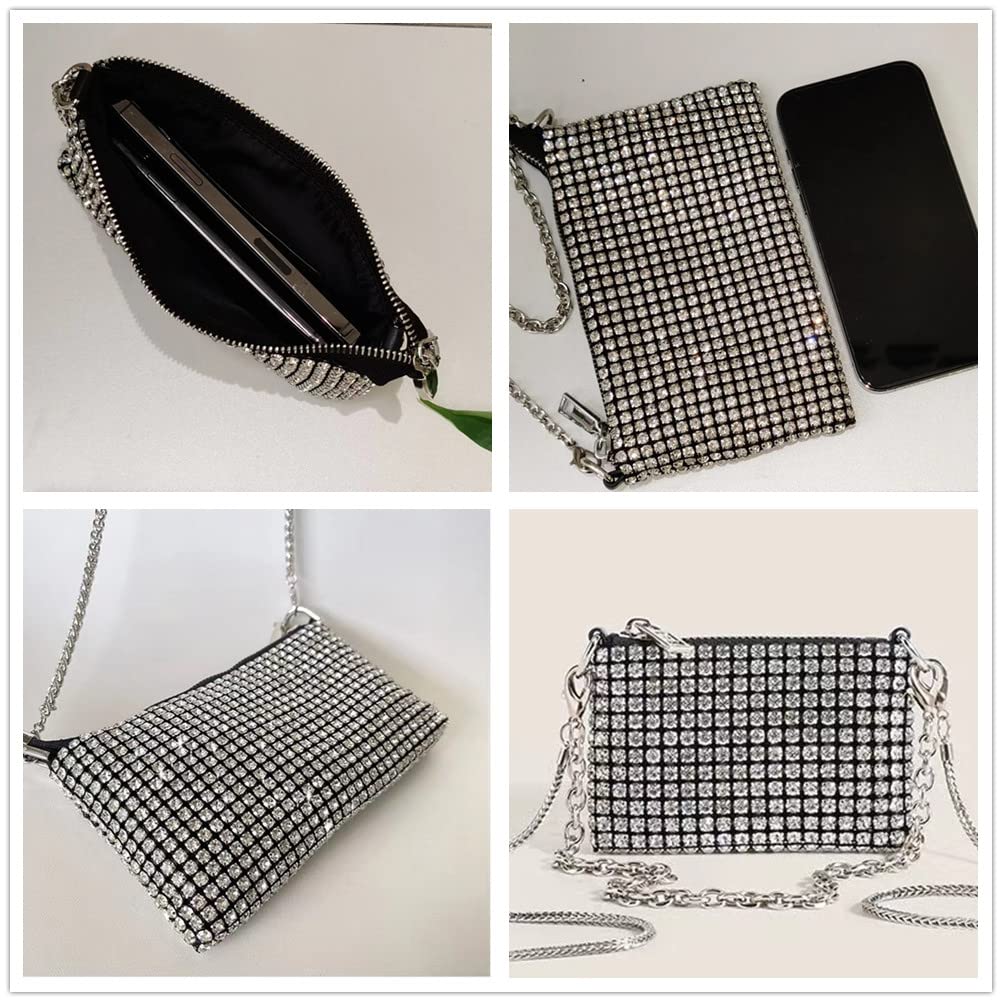 Sparkly Rhinestone Evening Bag for Women - Elegant Silver Clutch Purse for Parties, Weddings & Special Occasions