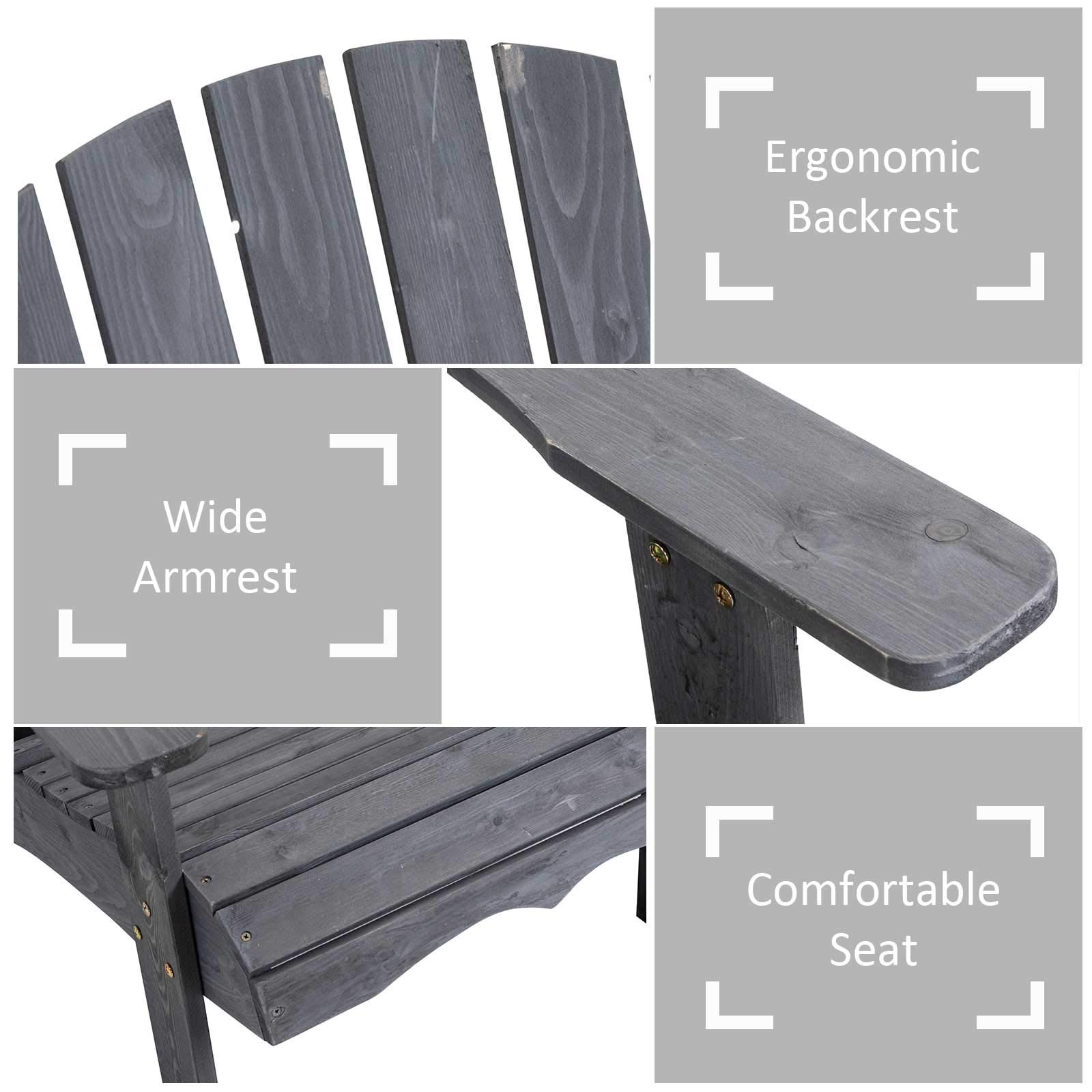 Outsunny 2-Person Wooden Adirondack Chairs Set with Fire Pit Table & Umbrella Hole - Gray Outdoor Patio Furniture for Deck, Lawn, Poolside & Backyard Relaxation