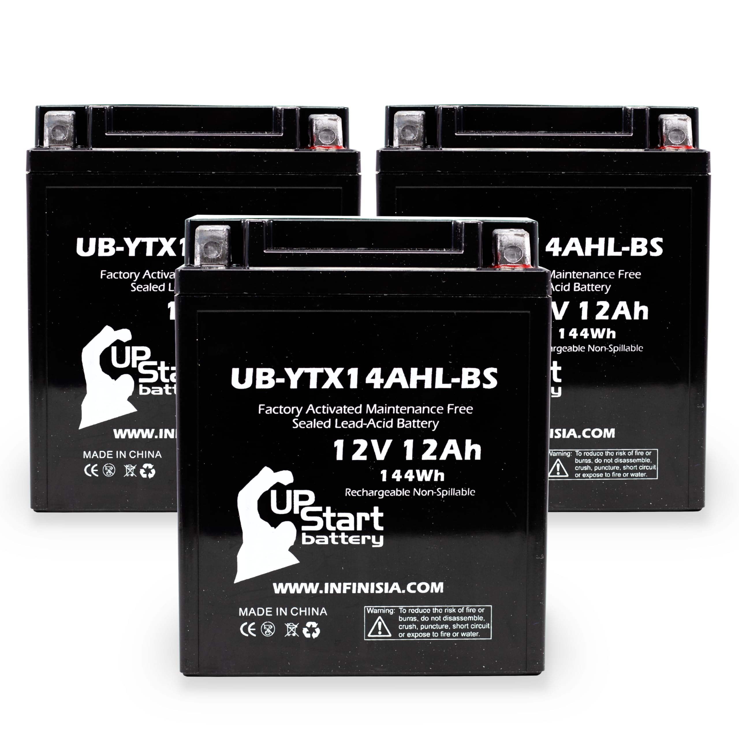 3-Pack UB-YTX14AHL-BS Replacement Battery for Ducati Indiana 750 Motorcycle - 12V 12AH Maintenance-Free AGM Battery by UpStart | Perfect for Ducati Motorcycle Upgrades, Long Rides & Emergency Power Backup
