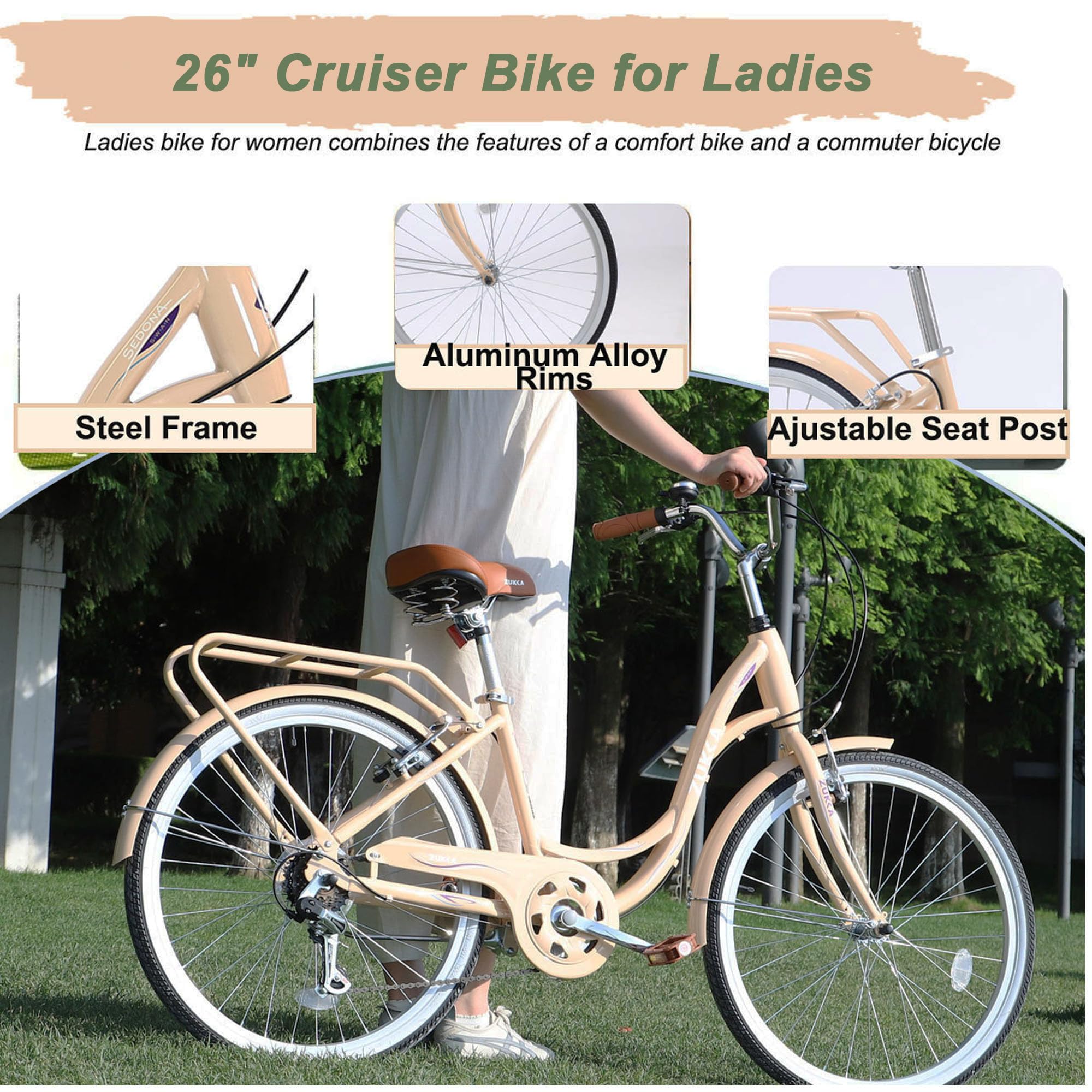 **MEGHNA 26 Inch Cruiser Bike for Women & Men - Low Step-Through Frame, 7-Speed Shifter, V-Brake - Perfect for Commuting, City Riding & Leisure**    *(Use Case: Ideal for daily commutes, casual city rides, and relaxed weekend cycling for adults and seniors.)*