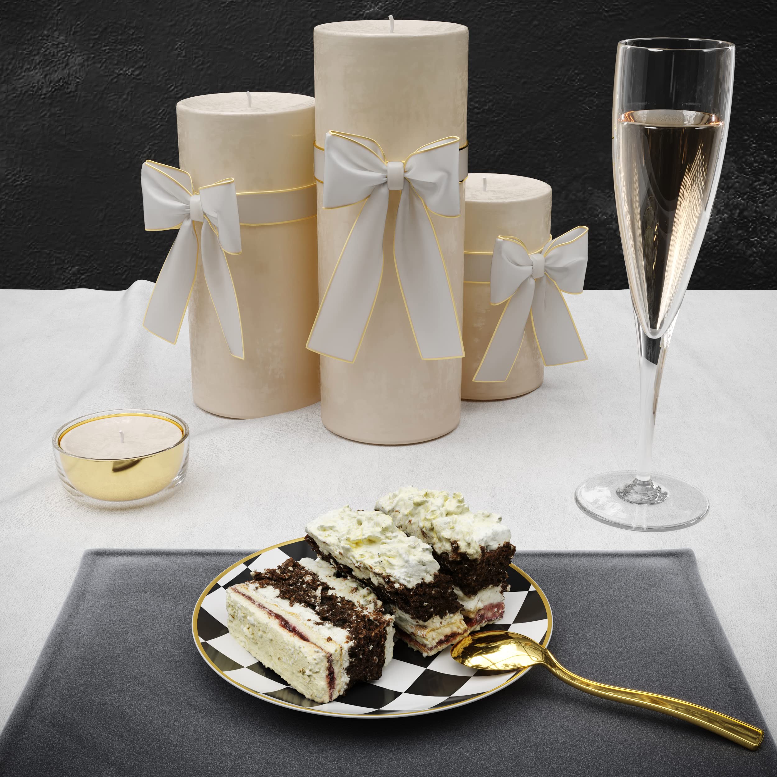 Trendables 120-Pack Mini Disposable Checkered Dessert Plates with Gold Rim & Matching Plastic Spoons - Elegant Party Serving Set for 60 Guests, Perfect for Weddings, Birthdays & Special Occasions
