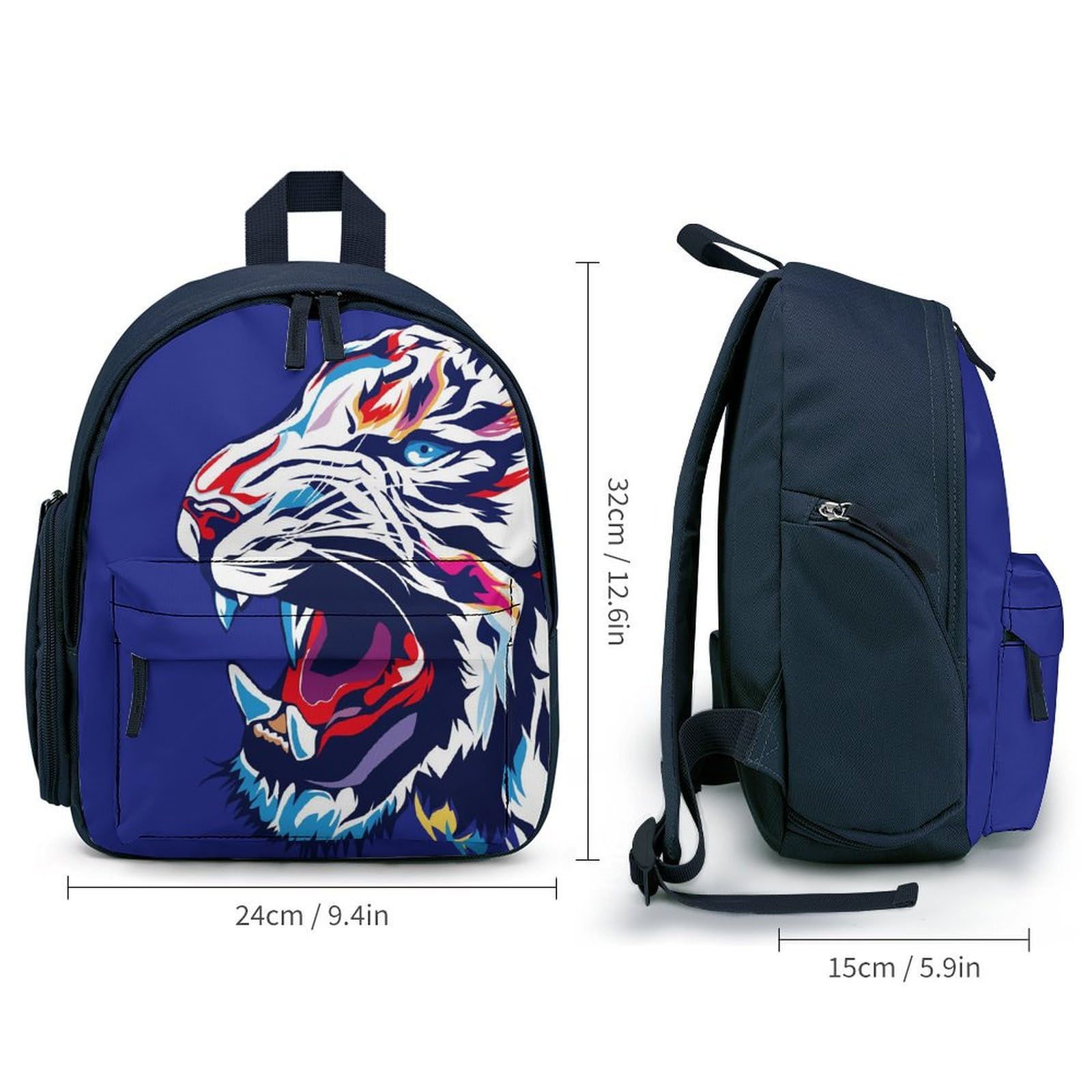 Colorful Tiger Face Cute Backpack - Adjustable Small Daypack for School, Travel, Camping & Outdoor Activities - Perfect Gift for Kids & Teens