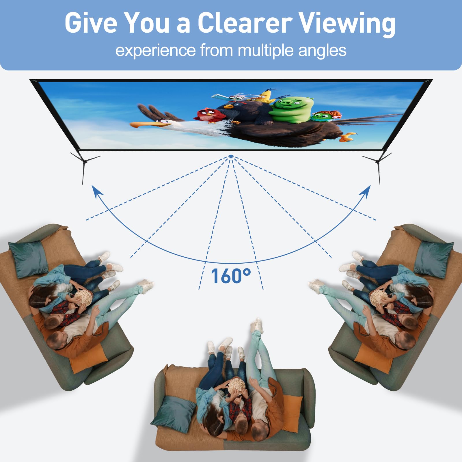 120 Inch Portable Projector Screen with Stand - 16:9 HD 4K Wrinkle-Free Foldable Movie Screen for Indoor/Outdoor Use - Front & Rear Projection with 160° Viewing Angle & Carry Bag - Perfect for Home Theater, Backyard Movies, and Presentations