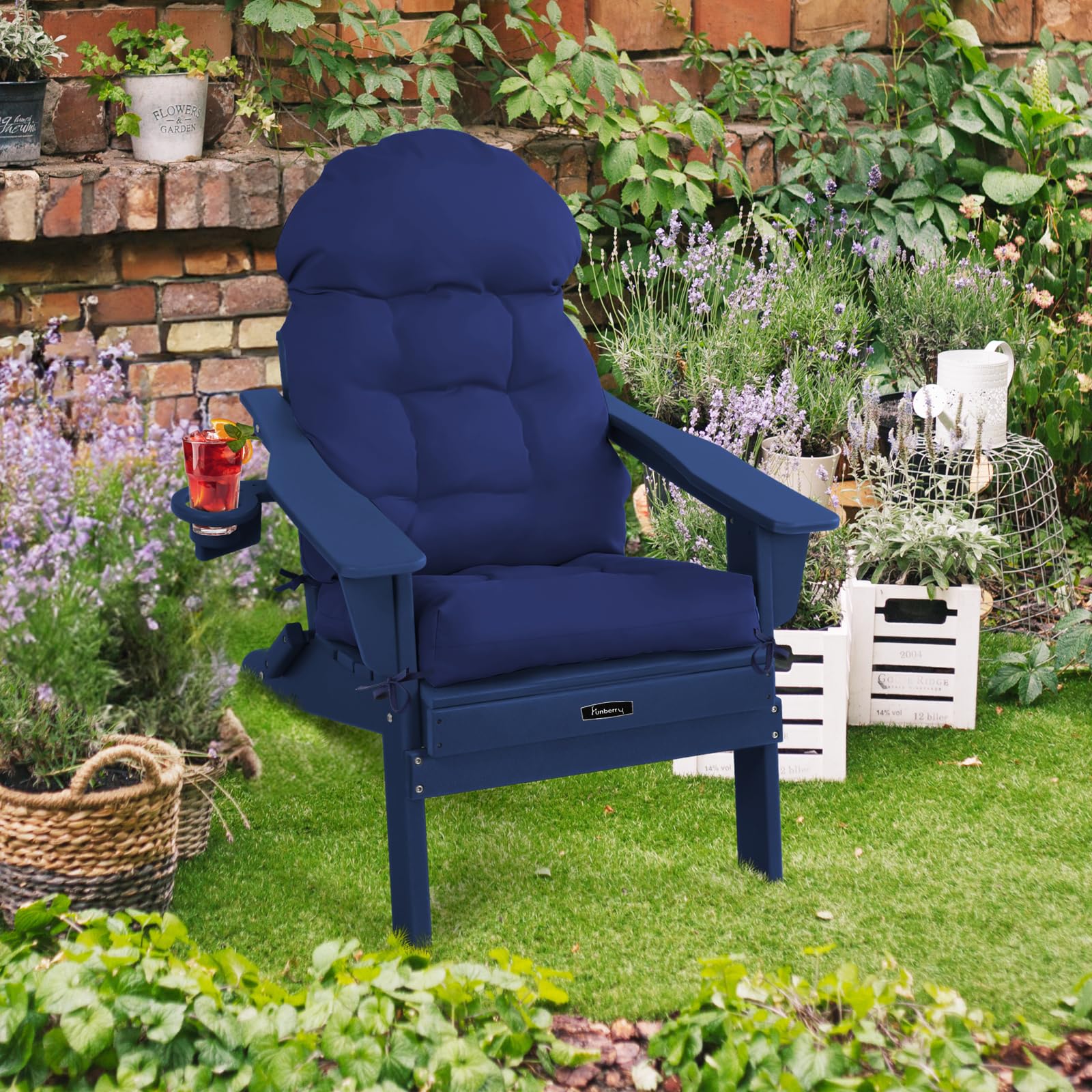 FUNBERRY 4-Piece Patio Chair Cushion Set - Thickened Comfortable Non-Slip Waterproof Outdoor Cushions with Ties for Rocking Chairs, High Back Support & Fade Resistant - Perfect for Porch, Deck, Garden & Poolside Relaxation
