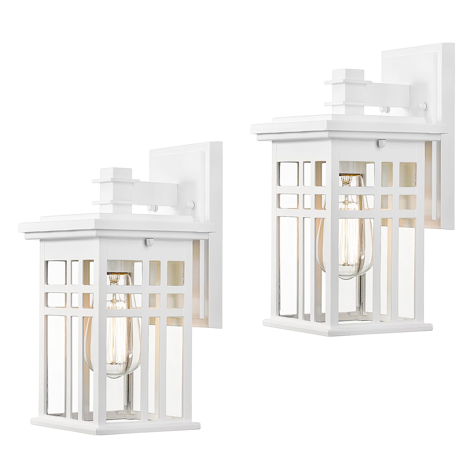 2 Pack Modern Outdoor Porch Lights - Die-Cast Aluminum Wall Mount Exterior Lights with Clear Glass Shade, White Finish (20068B1-2PK WH) - Perfect for House Entryway, Garden, Patio and Deck Lighting