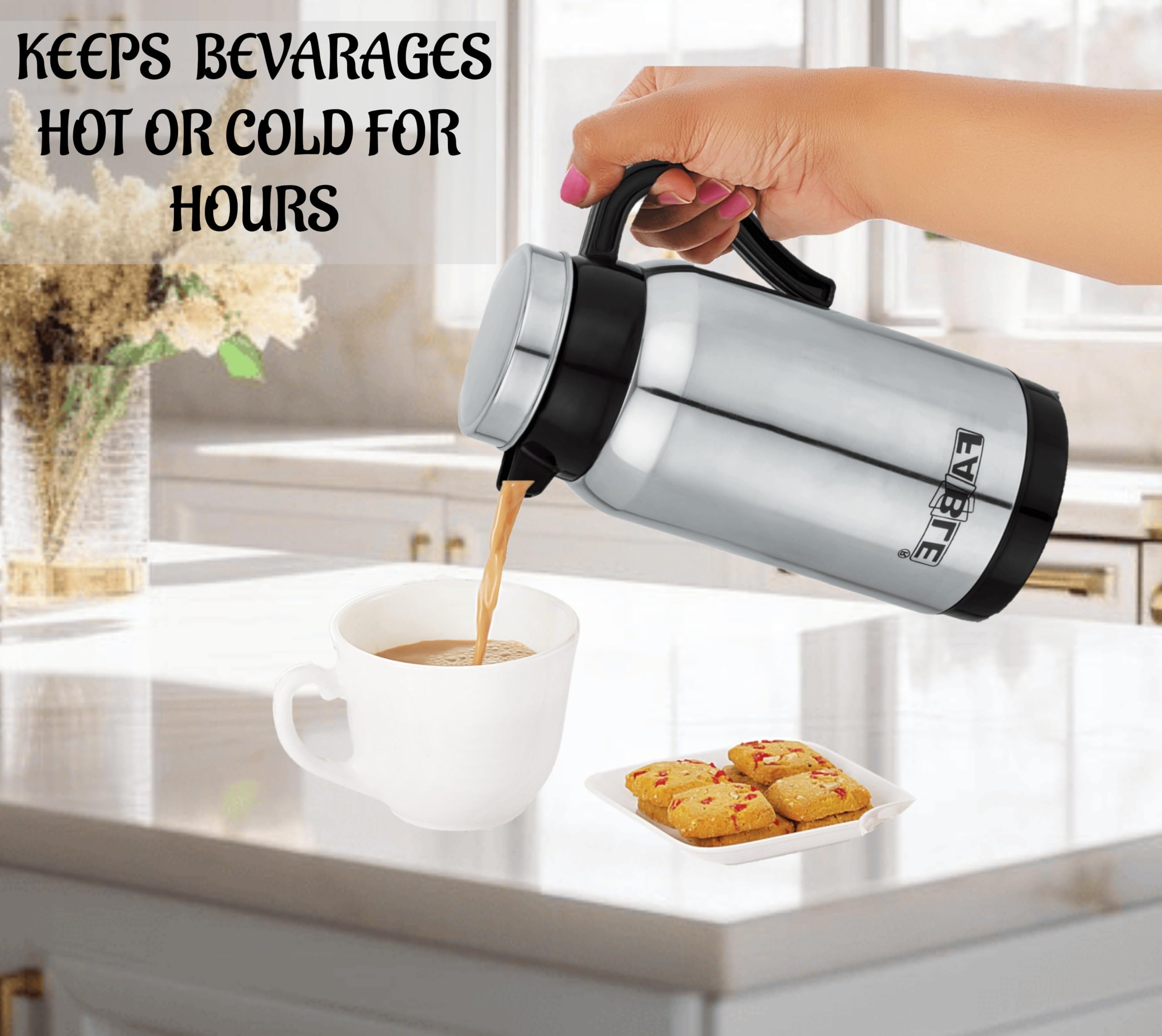 NABHYA Thermosteel Wide Mouth Vacuum Insulated Stainless Steel Water Bottle - 600ml Leakproof Thermos for Hot & Cold Drinks, Coffee & Tea | Perfect for Office, Travel, Hiking & Outdoor Activities