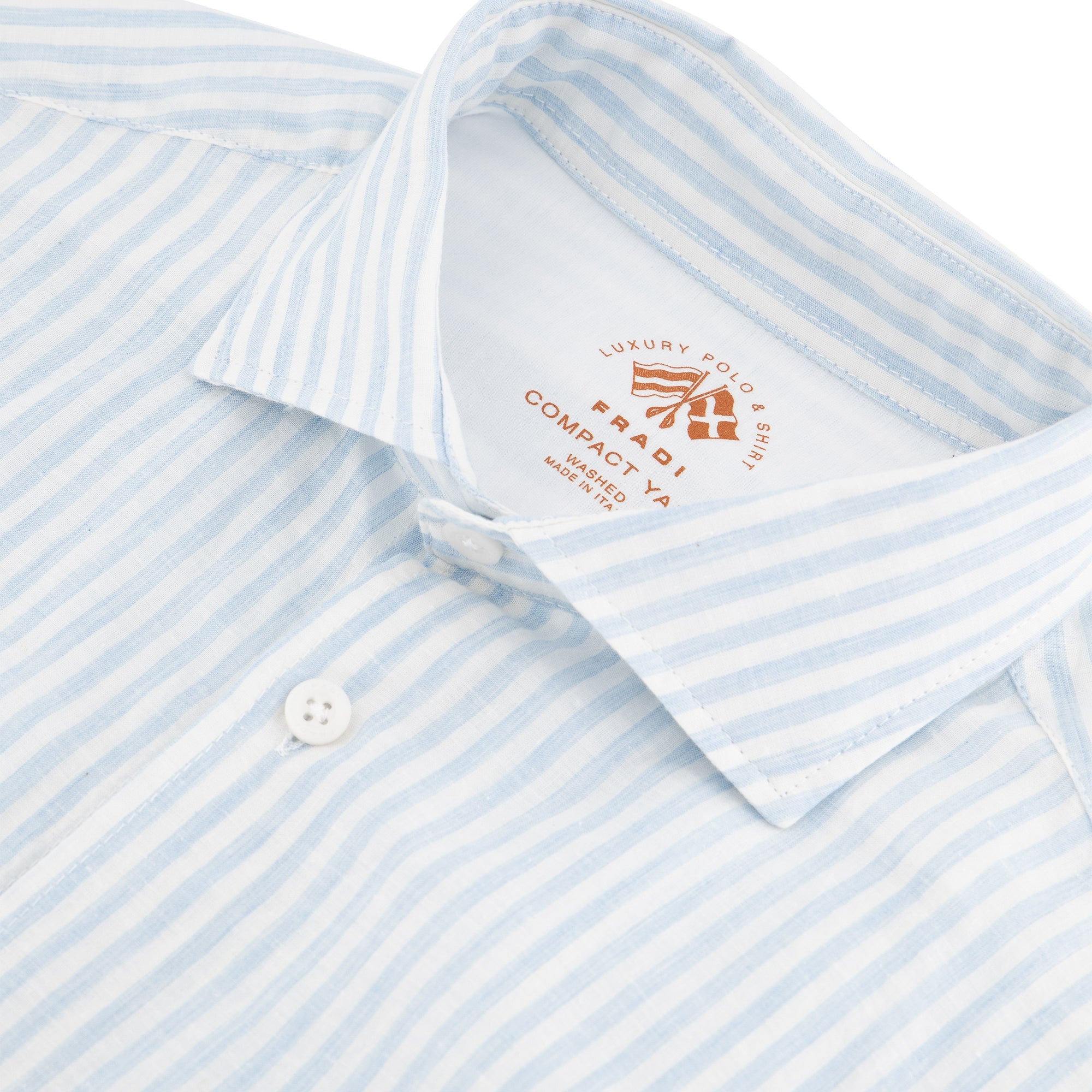 FRADI Men's Cotton Linen Blend Striped Casual Shirt - Breathable Summer Button Down Shirt in White & Sky Blue | Perfect for Beach Outings, Vacation Wear & Casual Office Attire