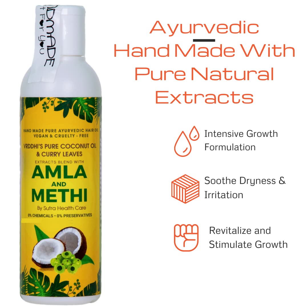Organic Amla Hair Oil with Fenugreek & Curry Leaves - Natural Hair Growth Treatment for Hair Loss Prevention & Scalp Rejuvenation - Chemical-Free & Preservative-Free - 100ml - Perfect for Daily Hair Care & Ayurvedic Scalp Massage