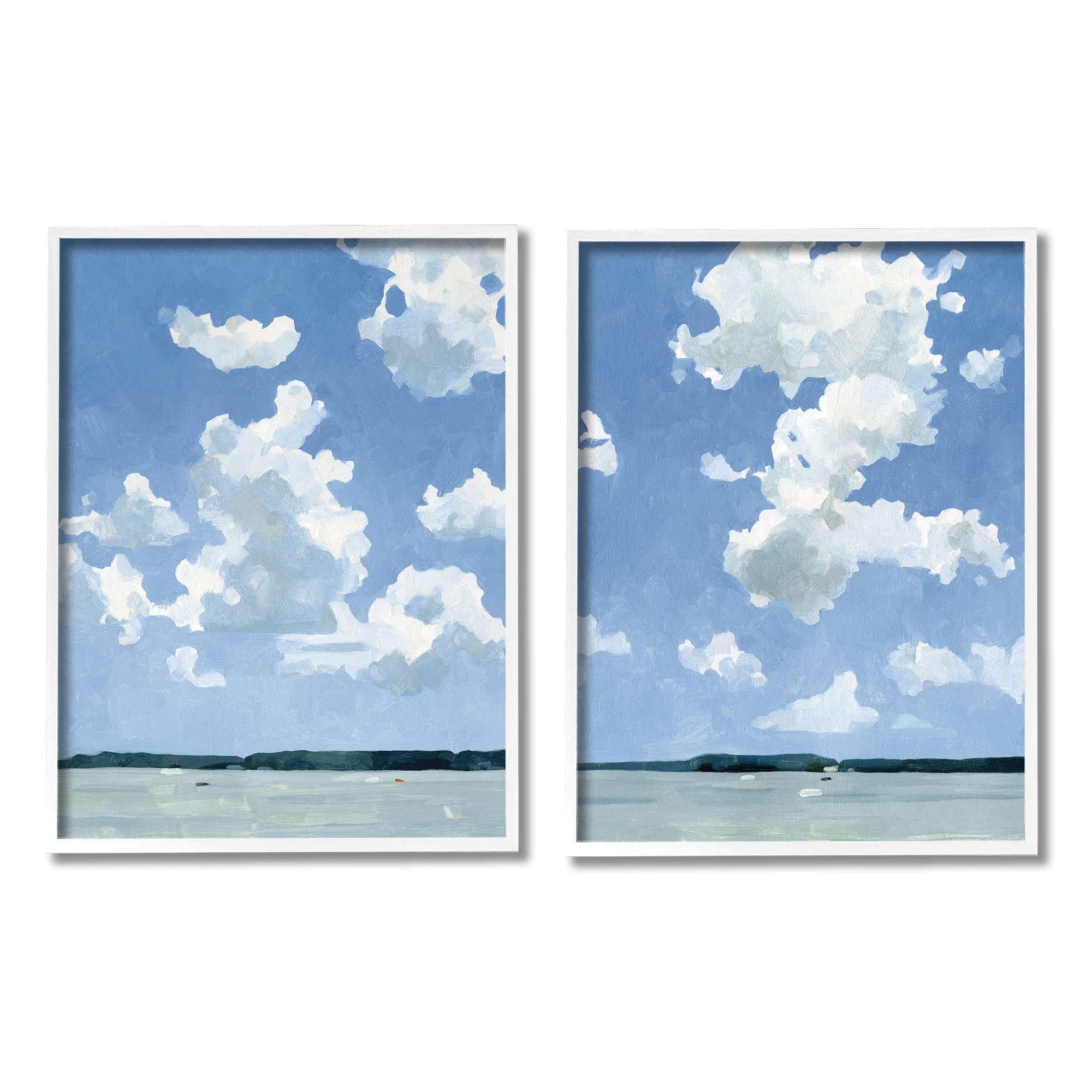 Emma Caroline White Framed Wall Art - 2pc Blue Landscape Painting Set (11x14 Inch) | Summer Lake & Cloudy Sky Scenery | Perfect for Living Room, Bedroom & Office Decor