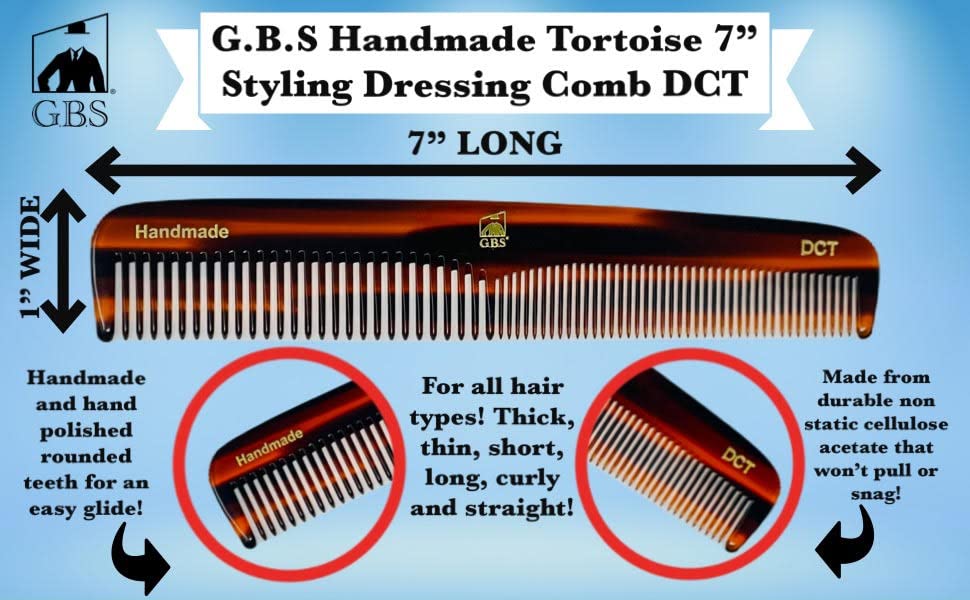 G.B.S Handmade Unbreakable Fine-Toothed Comb Set for Men & Women - 3 Pack Mustache, Eyebrow & Beard Combs - Portable Pocket Size for Travel, Gym & Daily Grooming - Tortoise MCT DCT PCT Combs for Hair Styling Anywhere