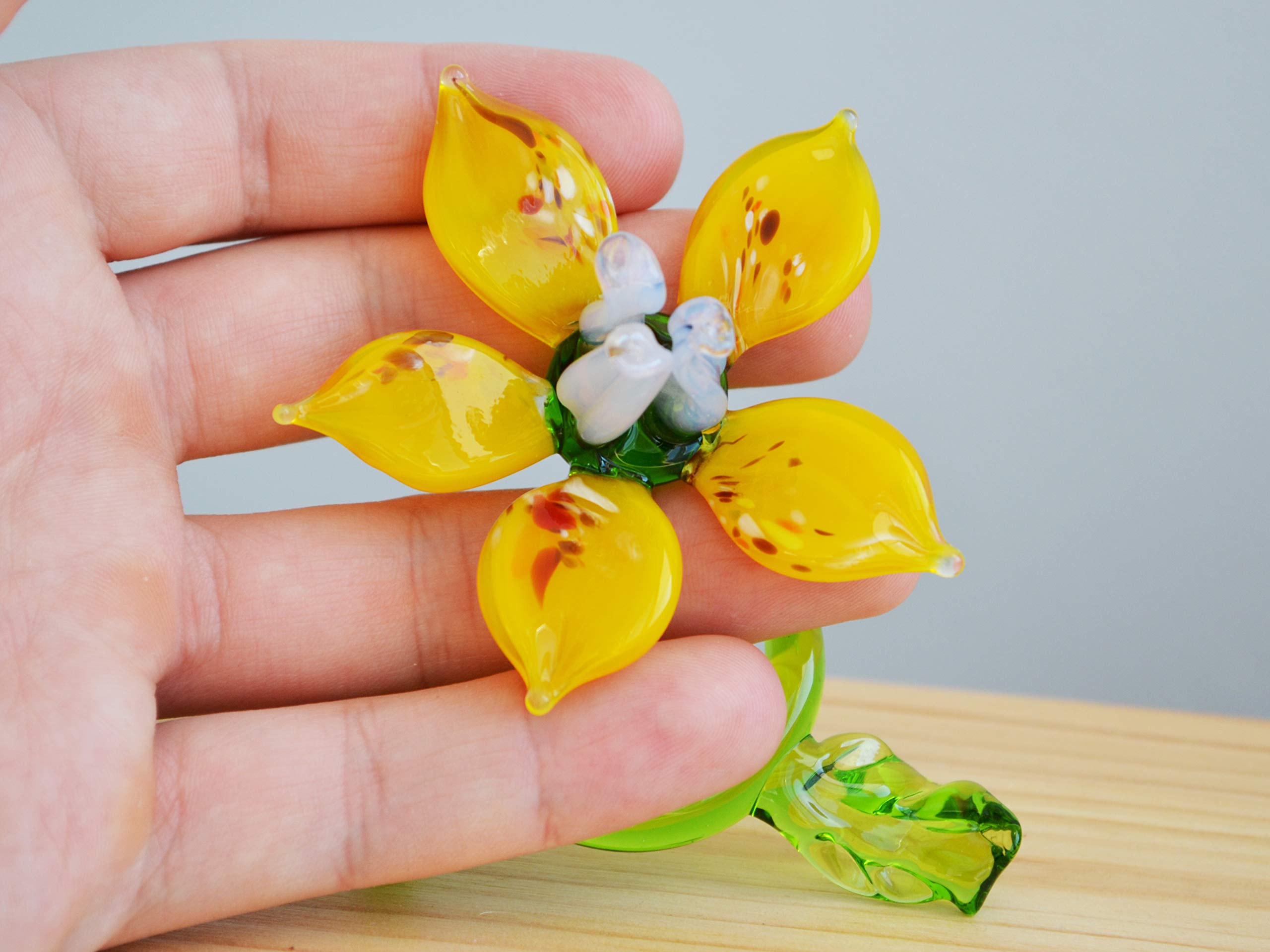 Handmade Yellow Glass Blown Flower Sculpture - Unique Art Glass Figurine for Home Decor, Garden Ornament, Wedding Gift & Party Favors | Perfect for Centerpieces, Shelf Displays & Special Occasions