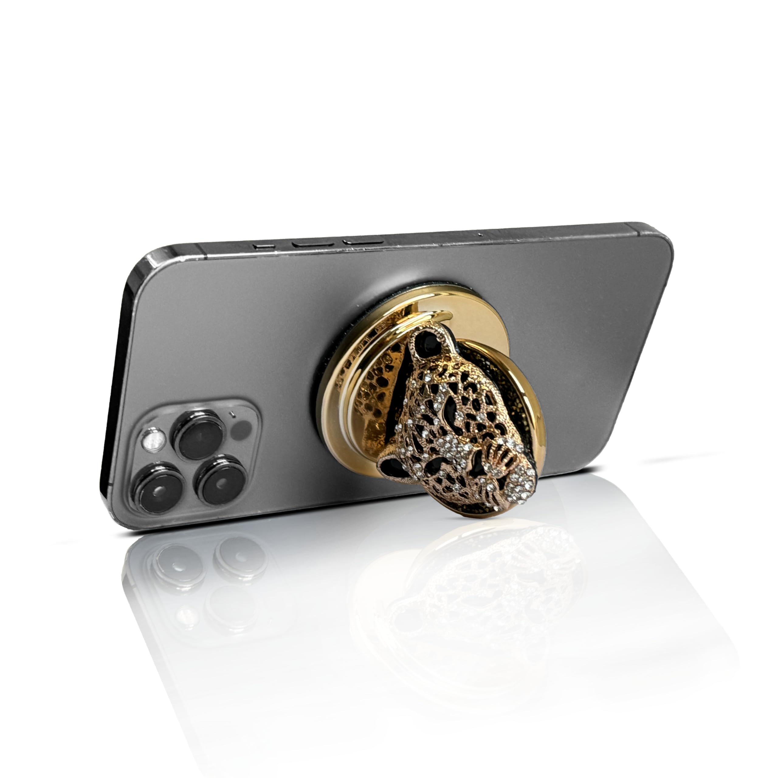 HANDL O MagSafe Jewel Cheetah Removable Phone Grip & Stand – Magnetic Charging Compatible for iPhone, Perfect for Home, Office, and Travel Use