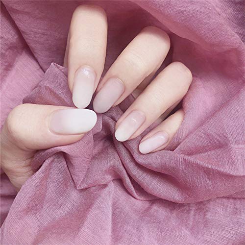 Aimimier 24Pcs Ombre False Nails - Short Round Gradient Glossy Press on Nails with Glue & Stickers - Full Cover Fake Nails for Women & Girls (White) | Perfect for Parties, Weddings, and Daily Wear