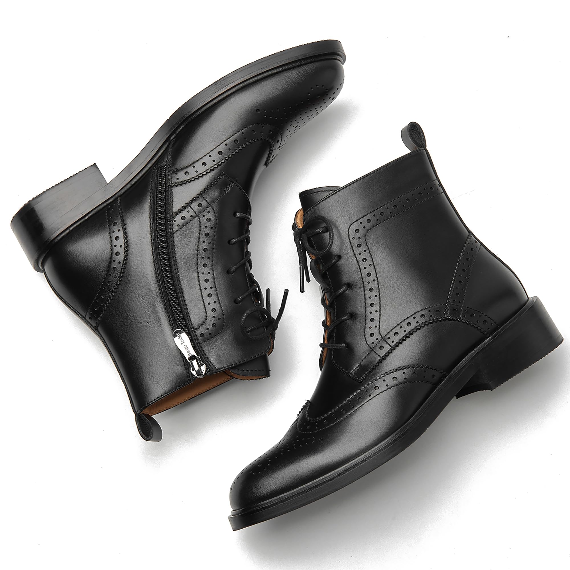 **BEAU TODAY Women's Combat Boots - Leather Ankle Boots for Fall & Winter | Dressy Wingtip Oxfords with Lace-Up Design | Perfect for Casual Outfits, Work & Night Out**