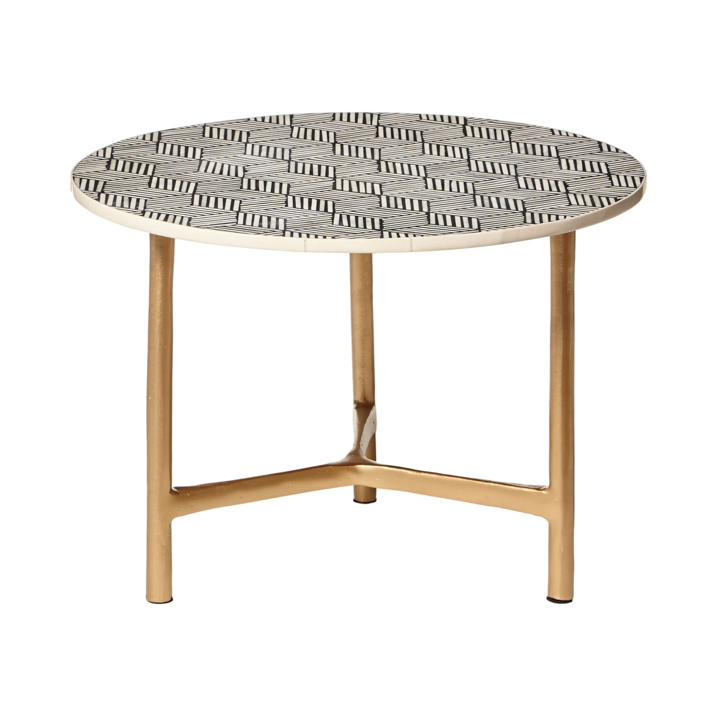 Exquisite Aria Bone Inlay Round Coffee Table - Small Black & White Handcrafted Side Table for Living Room, Lounge & Boho Decor