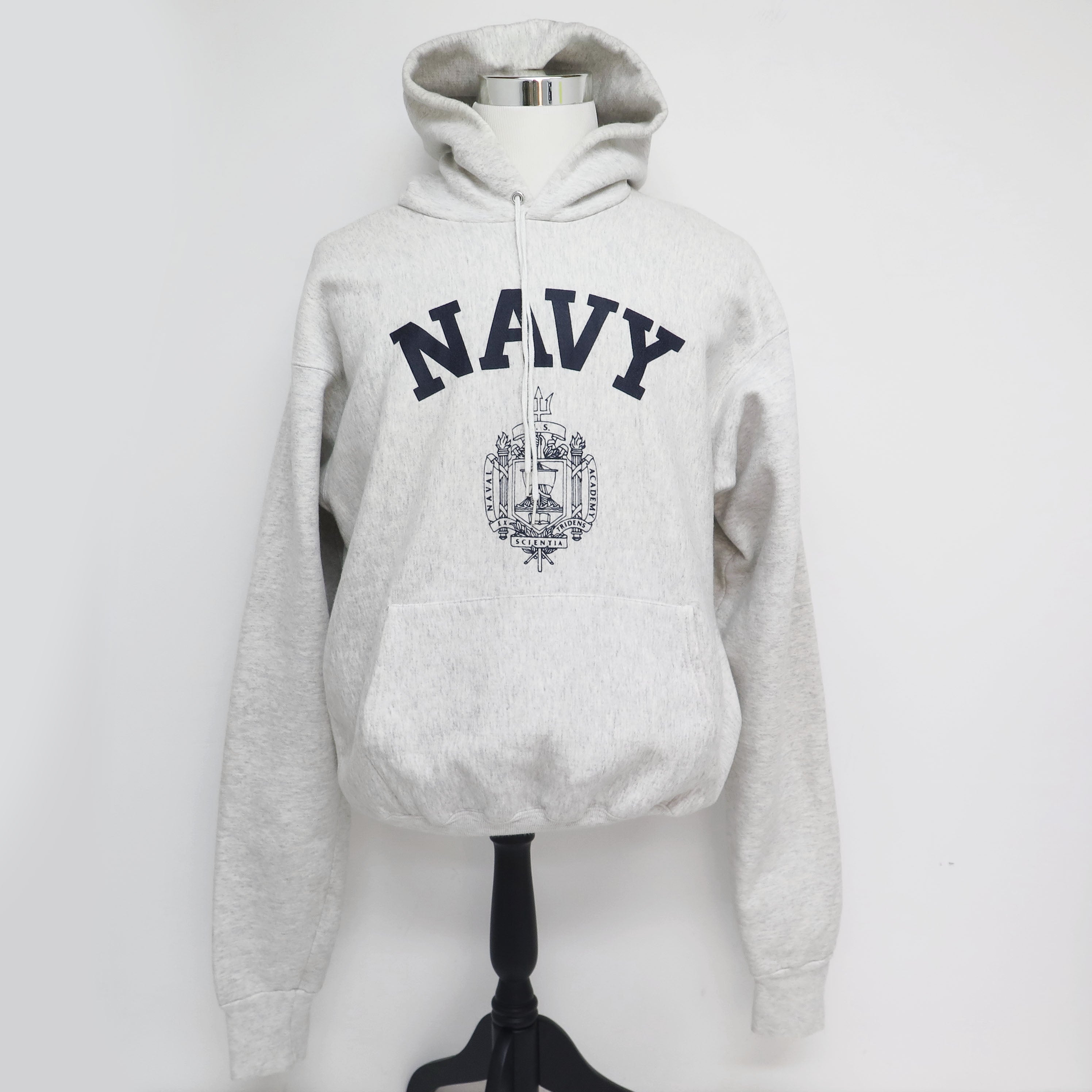 Vintage 1980's US Navy Sweatshirt Hoodie with Naval Academy Crest - Size XL - Military Apparel for Veterans & Collectors - Perfect for Patriotic Events & Casual Wear