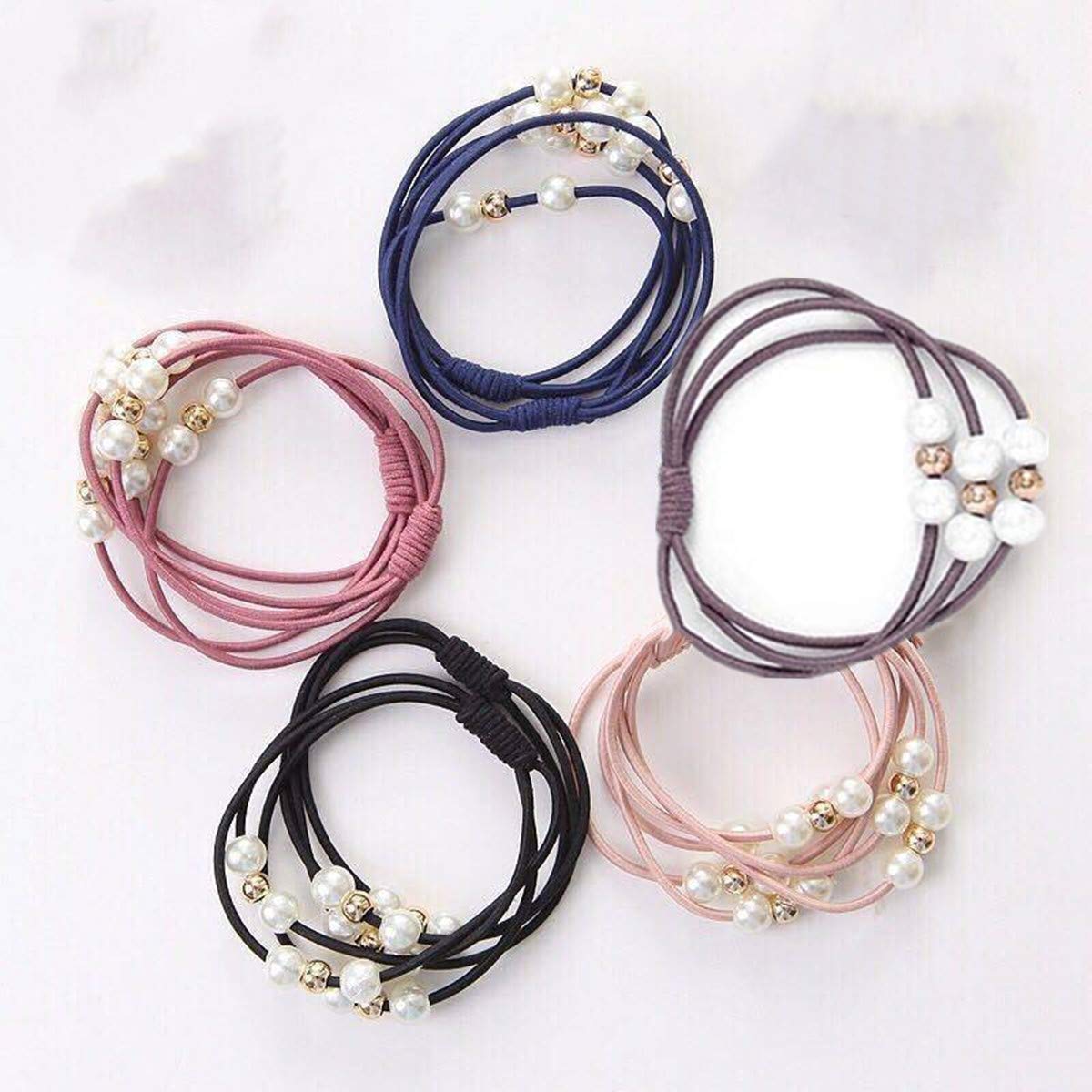 5 Pack Pearl Hair Ropes Scrunchies - 5 Color Pearl Hair Ties for Women & Girls, Elegant Hair Accessories for Weddings, Parties & Daily Styling