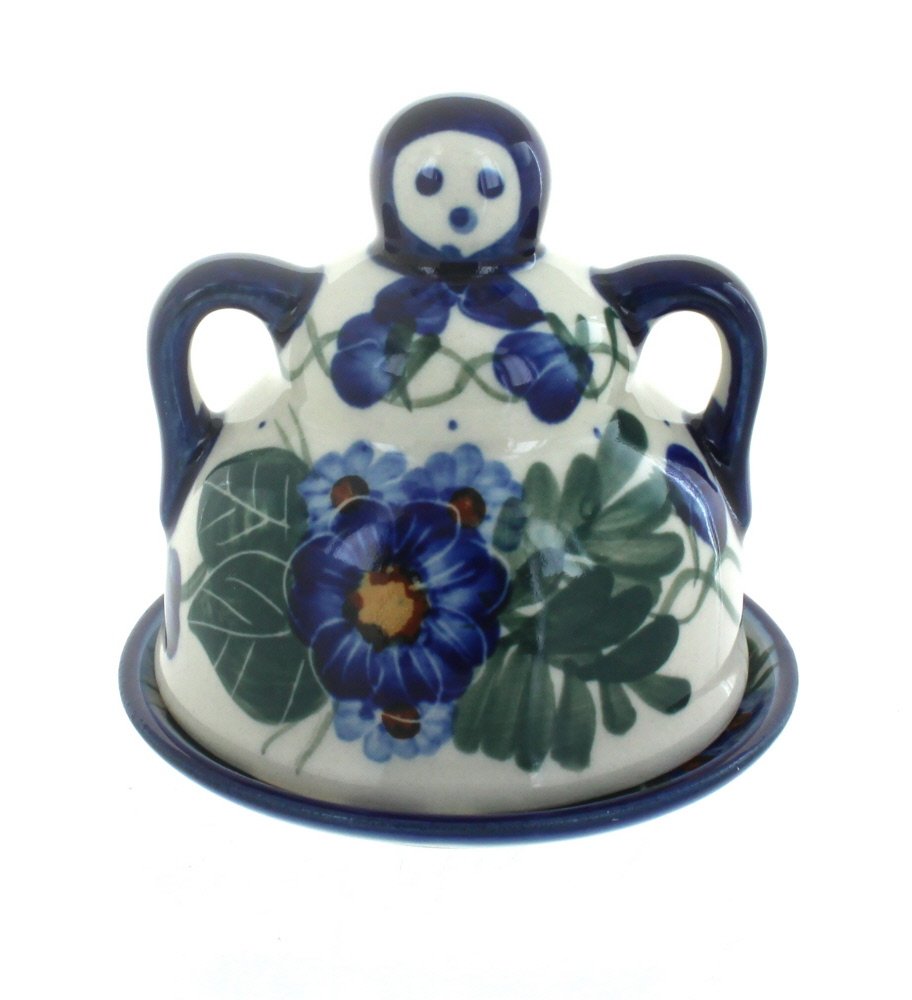 Hand-Painted Blue Rose Polish Pottery Cheese Plate - Forget Me Not Floral Design - Small Serving Tray for Cheese, Appetizers & Desserts - Perfect for Parties, Weddings & Home Decor