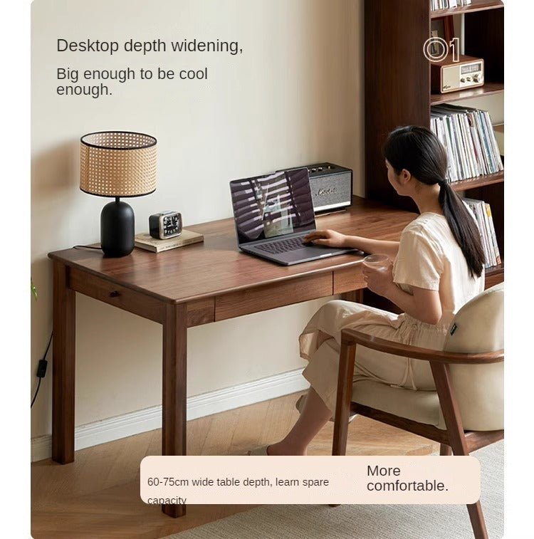 Premium Black Walnut, Ash & Oak Solid Wood Modern Writing Desk - Home Office Furniture for Work & Study | Ergonomic Design for Comfort & Productivity