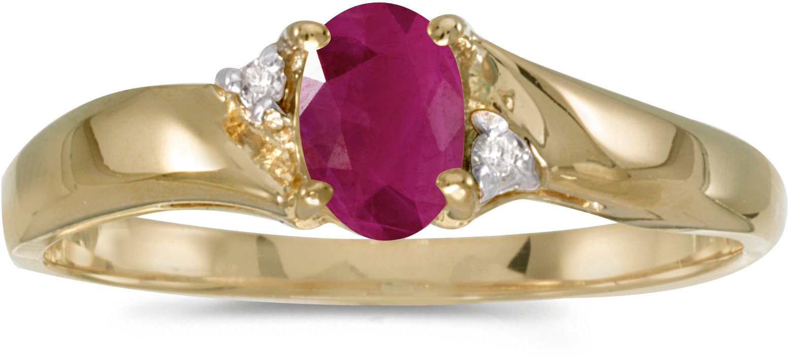 10K Yellow Gold Oval Ruby and Diamond Ring for Women - Elegant Vintage Style Engagement, Wedding, or Anniversary Jewelry Gift