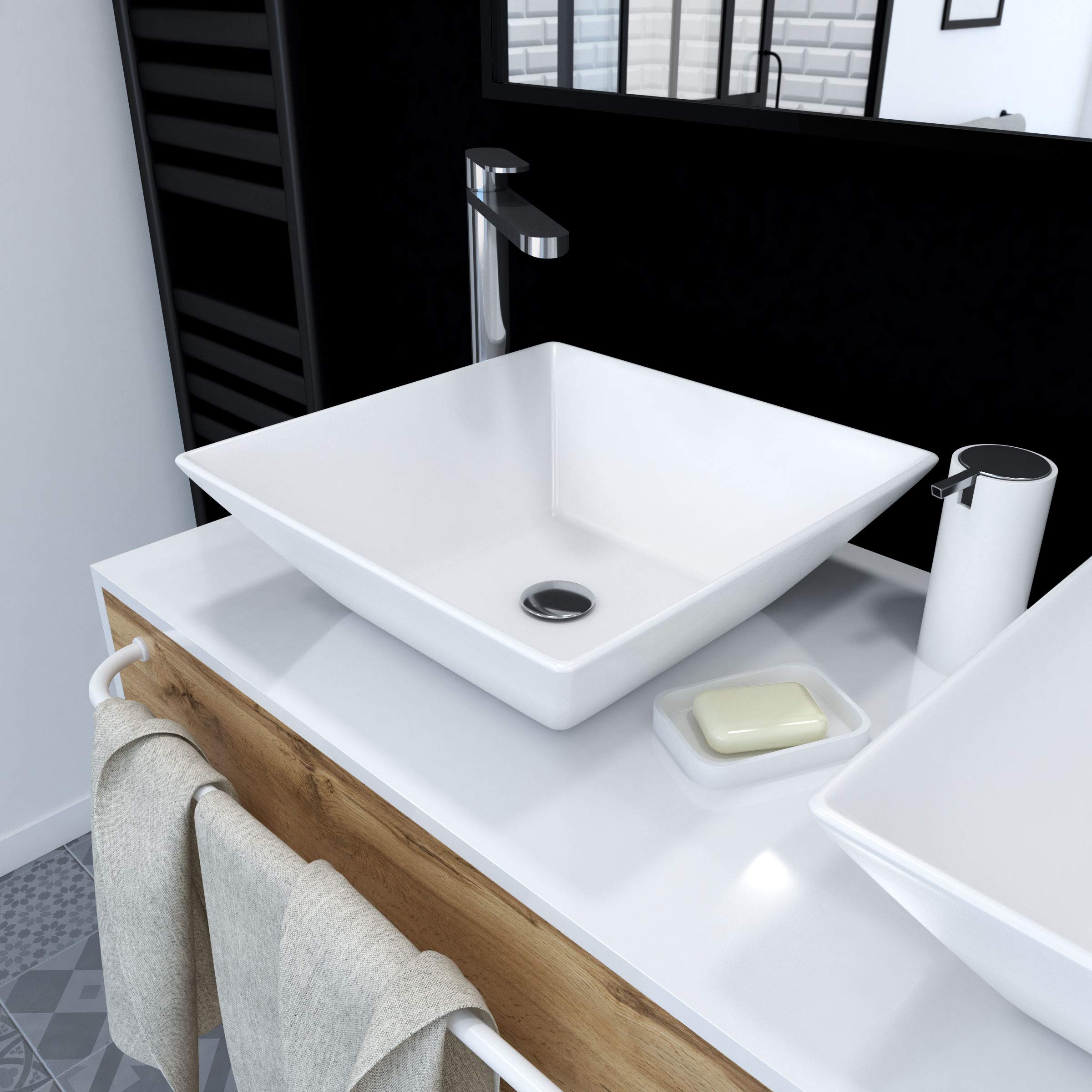 White Ceramic Washbasin - Modern Bathroom Sink with Overflow Drain for Home & Commercial Use | Perfect for Bathroom Vanity, Powder Room, and Guest Bath Installations