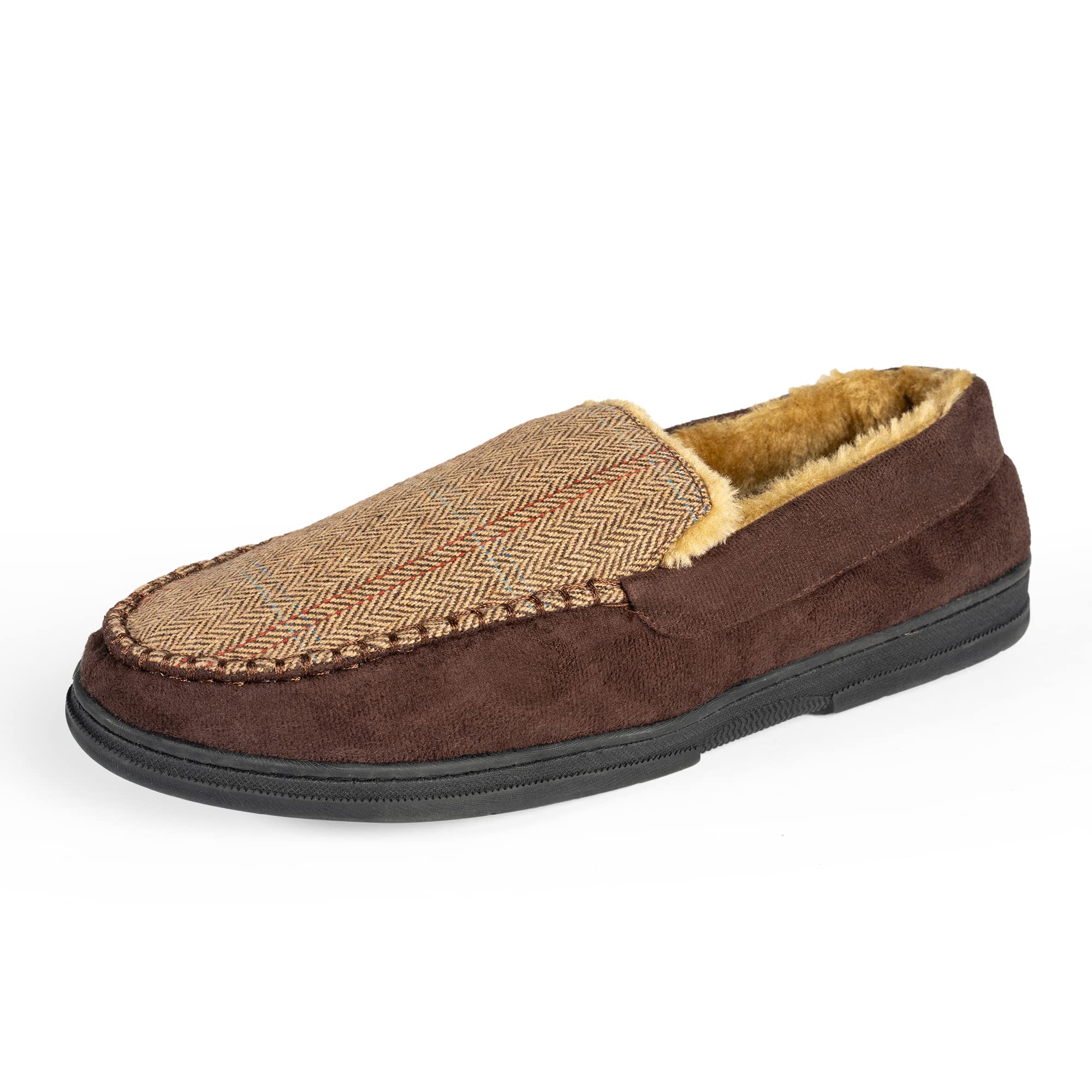 NORTY Men's Moccasin Slippers - Comfortable Microsuede & Twill House Shoes with Memory Foam - Indoor/Outdoor Casual Slippers for Men - Perfect for Home, Office and Travel Use