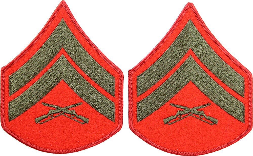 U.S. Army Corporal Rank Insignia Patch - Green & Red Color Options for Male Uniforms | Military Accessories for Dress Uniforms & Formal Events