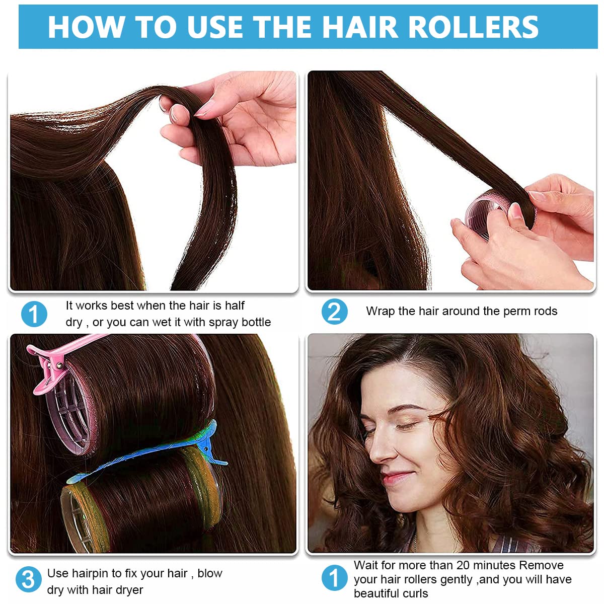 MAYCREATE® Heatless Hair Curler Roller Kit - 3 Sizes Self-Grip Magic Hair Rollers for Long, Medium & Short Hair with 6 Bang Clips & Stainless Steel Comb | No Heat Curling for Natural Waves & Overnight Styling