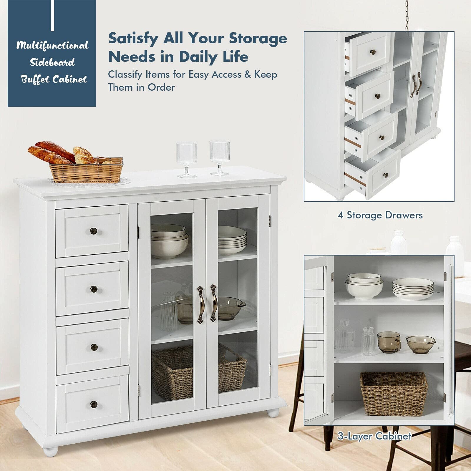 Modern Wooden Sideboard Buffet Server Table - 36