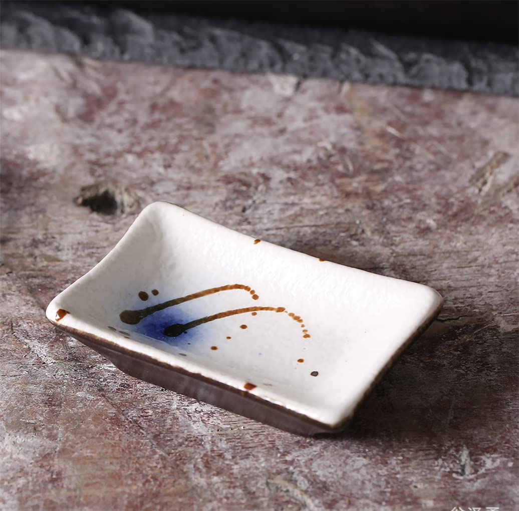 WAIT FLY 5-Piece Set Hand-Painted Blue Dot Porcelain Rectangular Side Dishes Bowls - Perfect for Sushi Soy Sauce, Seasoning, and Dipping Sauces | Ideal for Japanese Cuisine, Restaurants, and Home Dining
