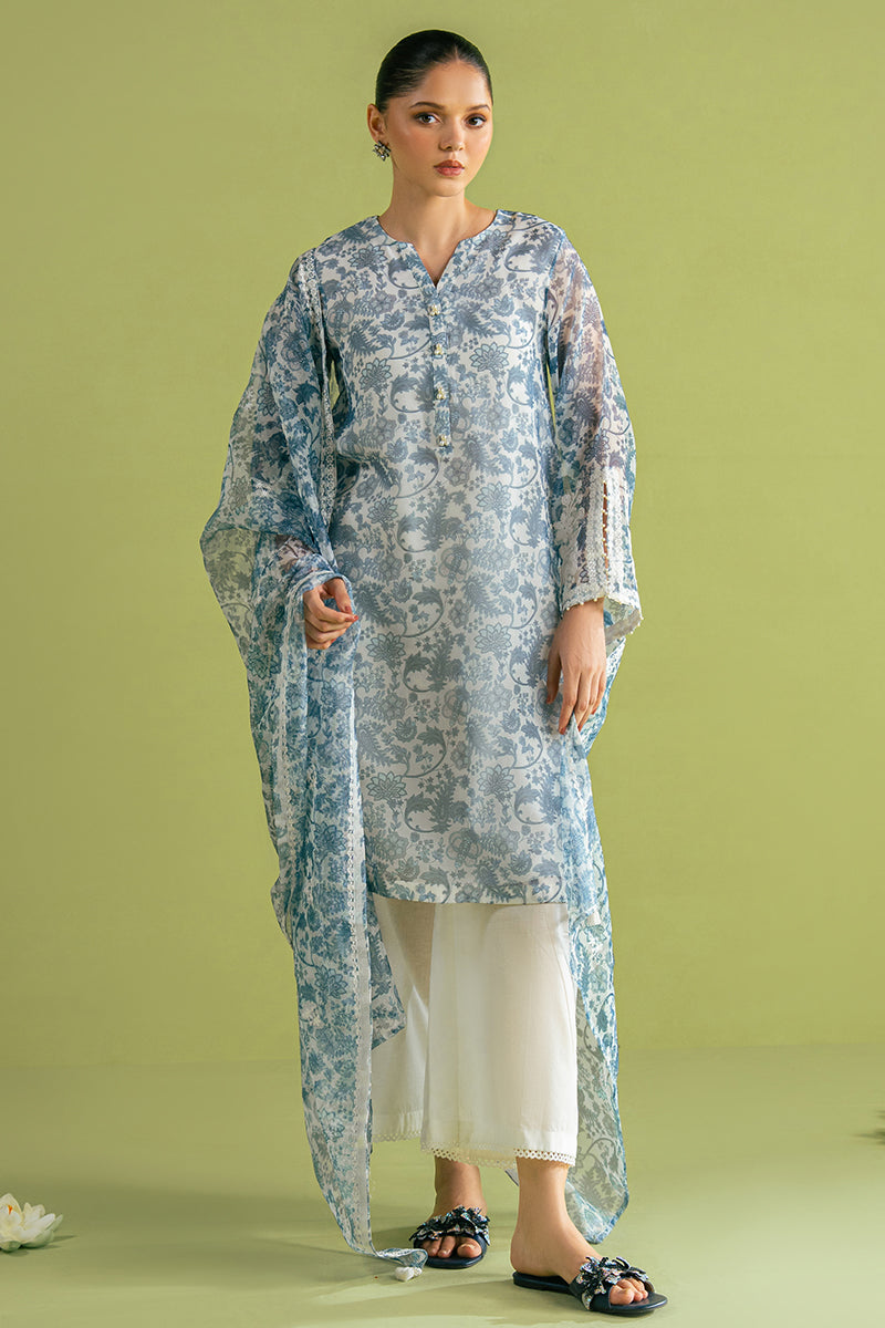 Elegant Blue Ceramic 2-Piece Outfit (Shirt & Dupatta) for Women - Perfect for Weddings, Parties & Festive Occasions