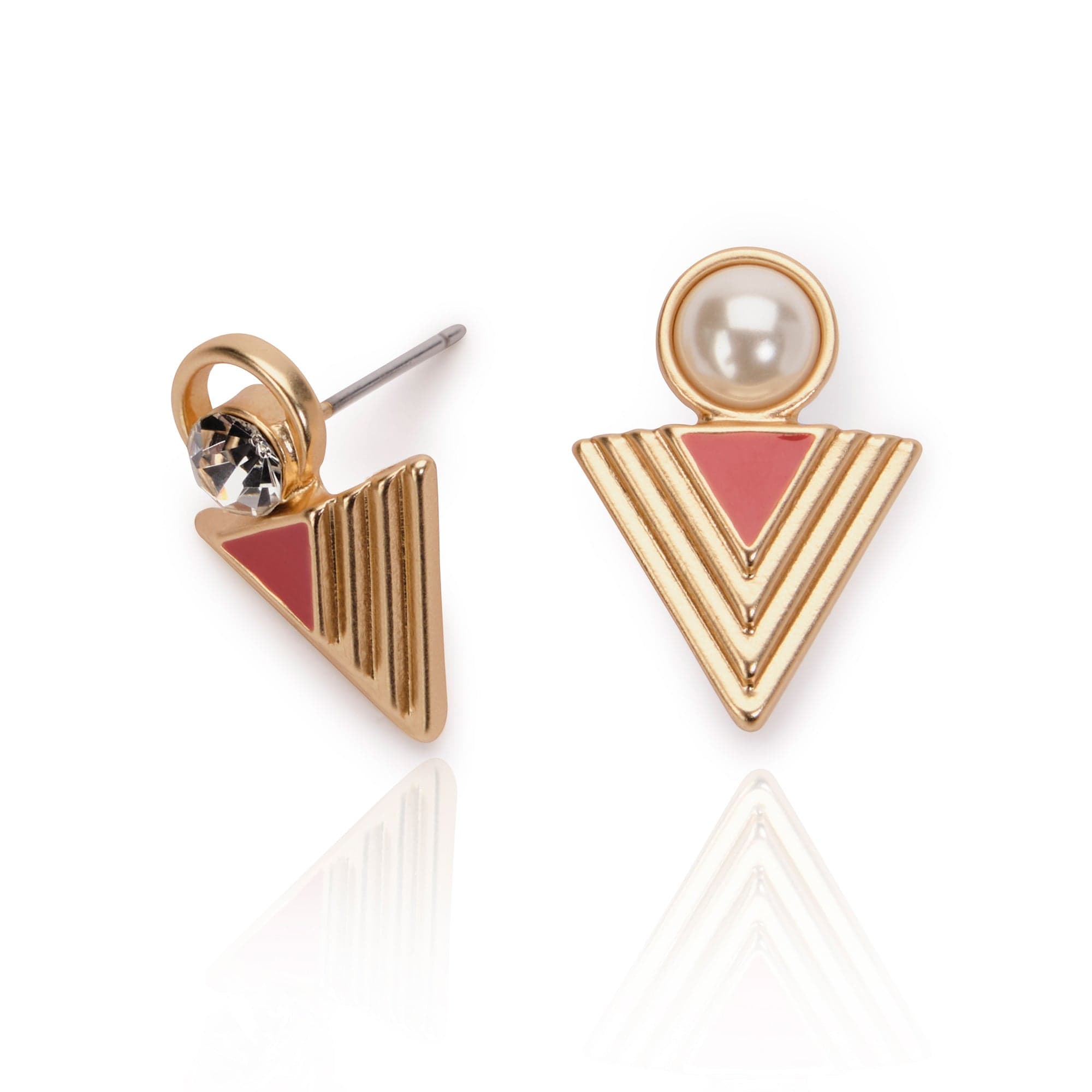 Red Pyramid Stud Earrings for Women - Trendy Geometric Dangle Earrings for Party, Wedding & Everyday Wear