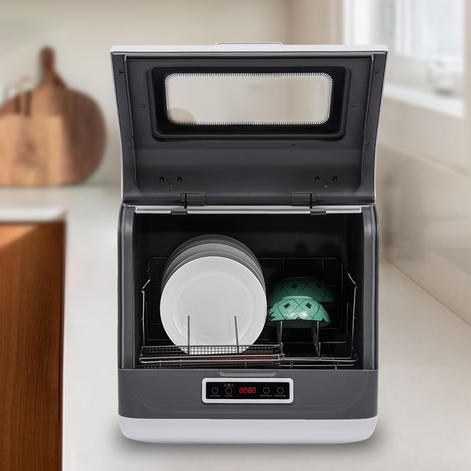 Comfee 110V Portable Countertop Dishwasher - 4 Washing Programs, 360° Auto Spray, Air-Cooled Drying | Compact Mini Dishwasher for Apartments, RVs, Dorms & Small Kitchens | White