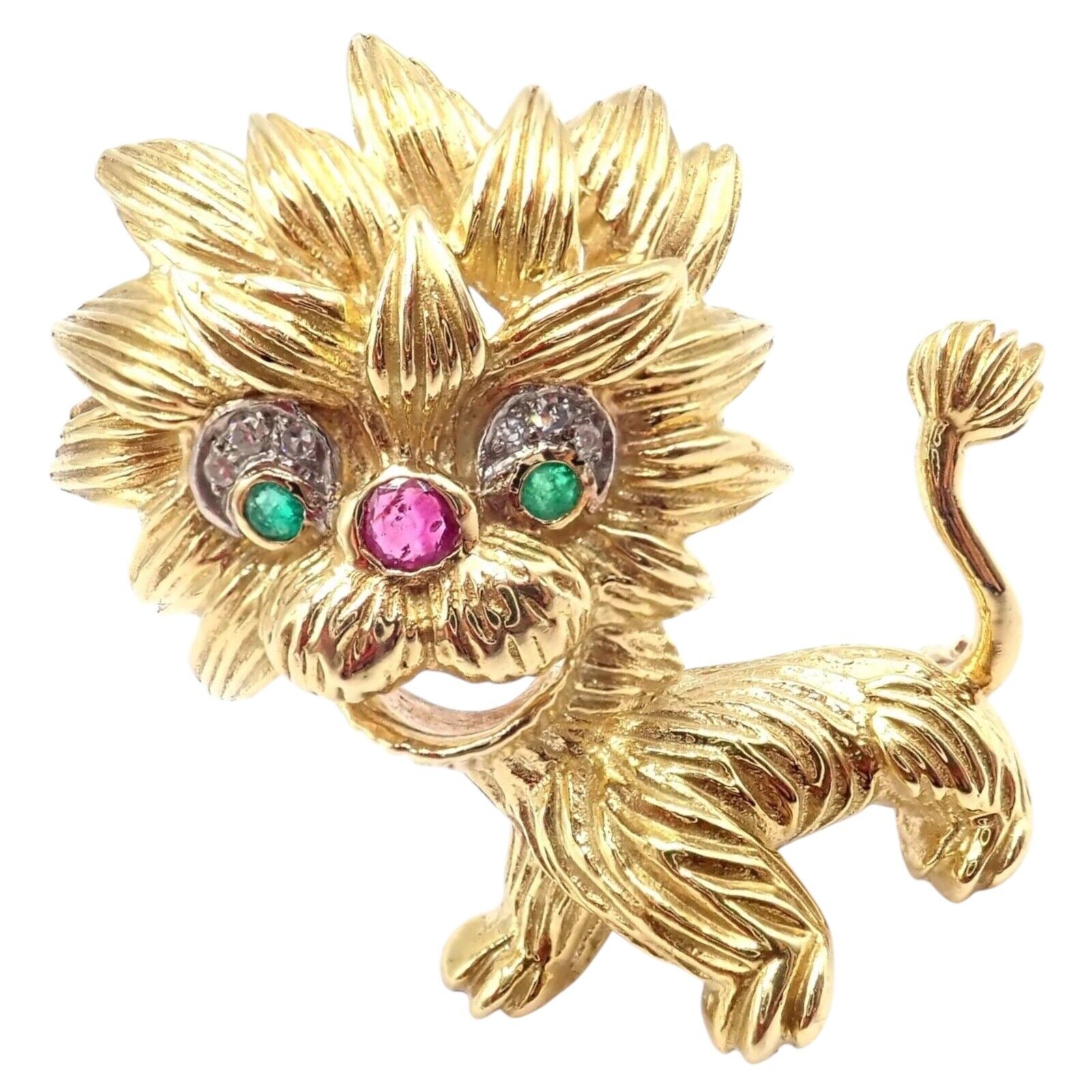 Authentic Cartier Whimsical Dragon Lion 18k Yellow Gold Diamond Ruby Brooch Pin - Luxury Vintage Jewelry for Collectors & Special Occasions