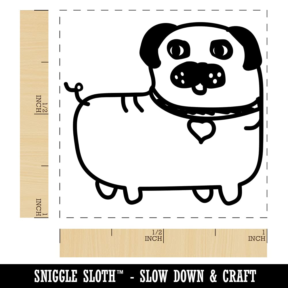 Cute Pug Heart Collar Self-Inking Rubber Stamp - 1 Inch Small Stamp with Blue Ink for DIY Crafts, Scrapbooking & Card Making